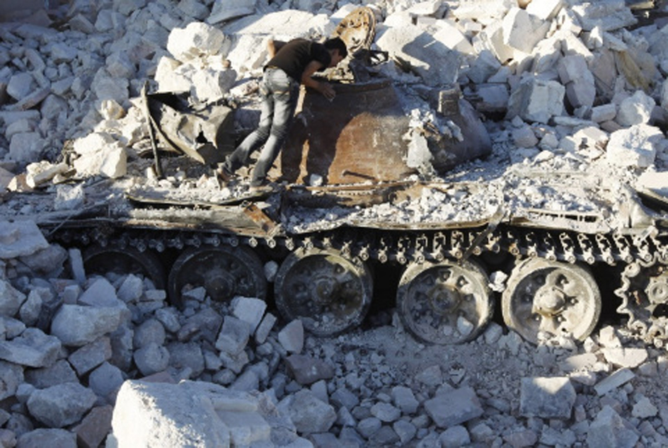 Destroyed tank in Azaz, Syria