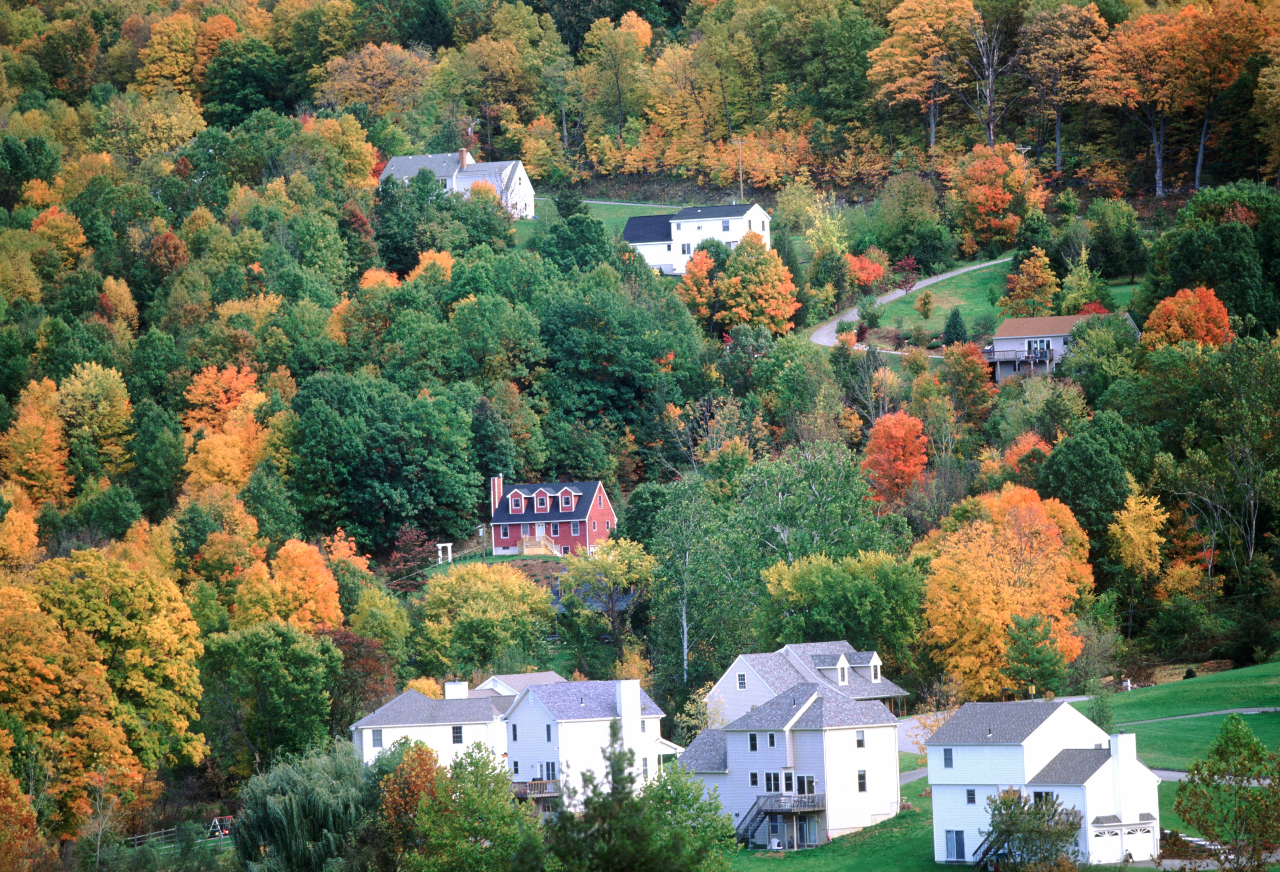 Connecticut village in autumn