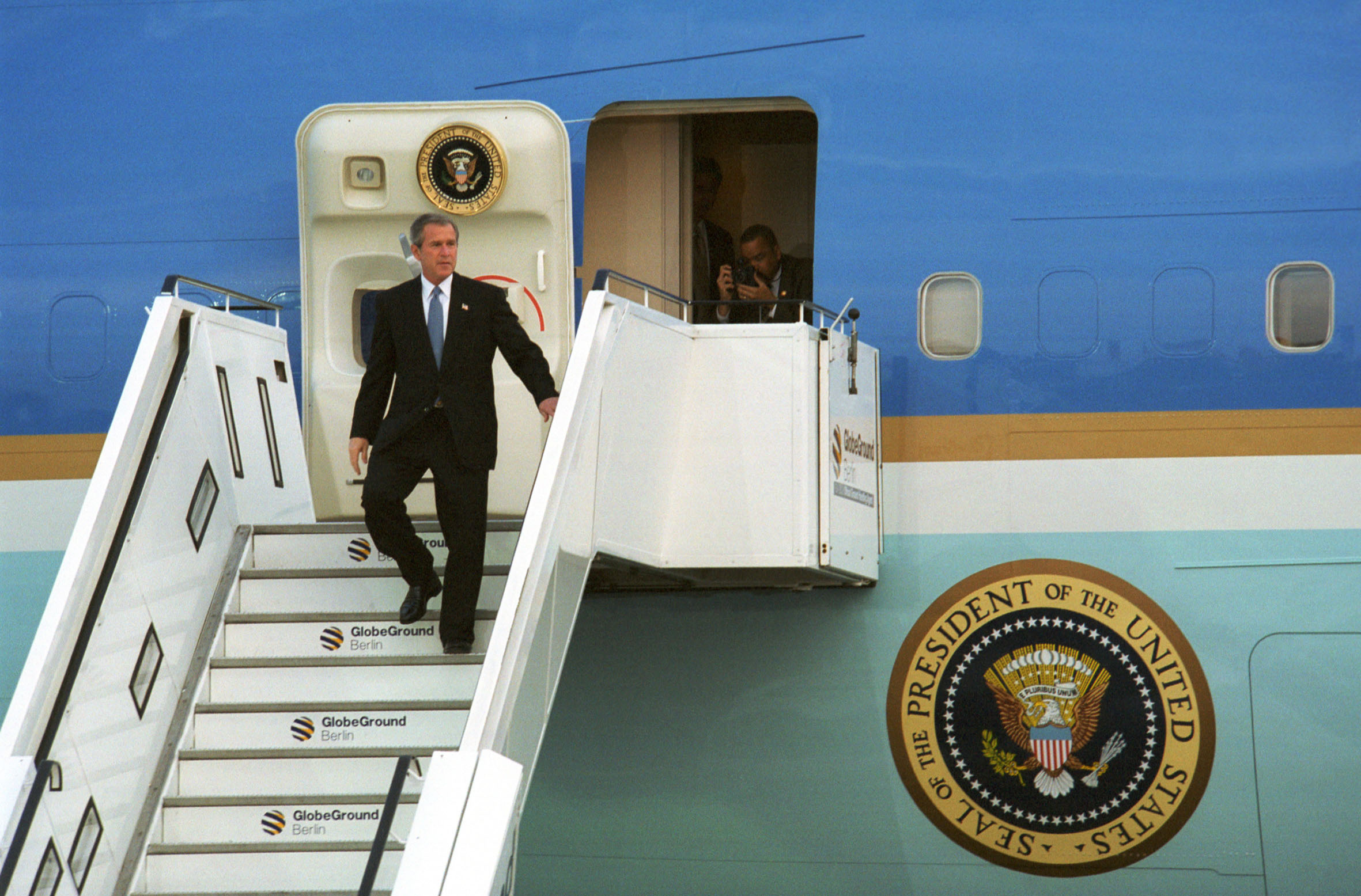 U.S. President George W. Bush leaving Air Force One