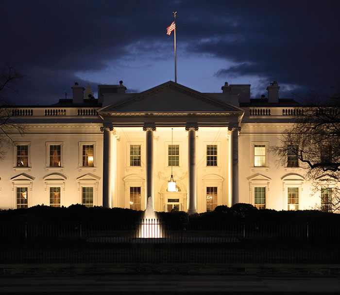 North portico of the White House at night