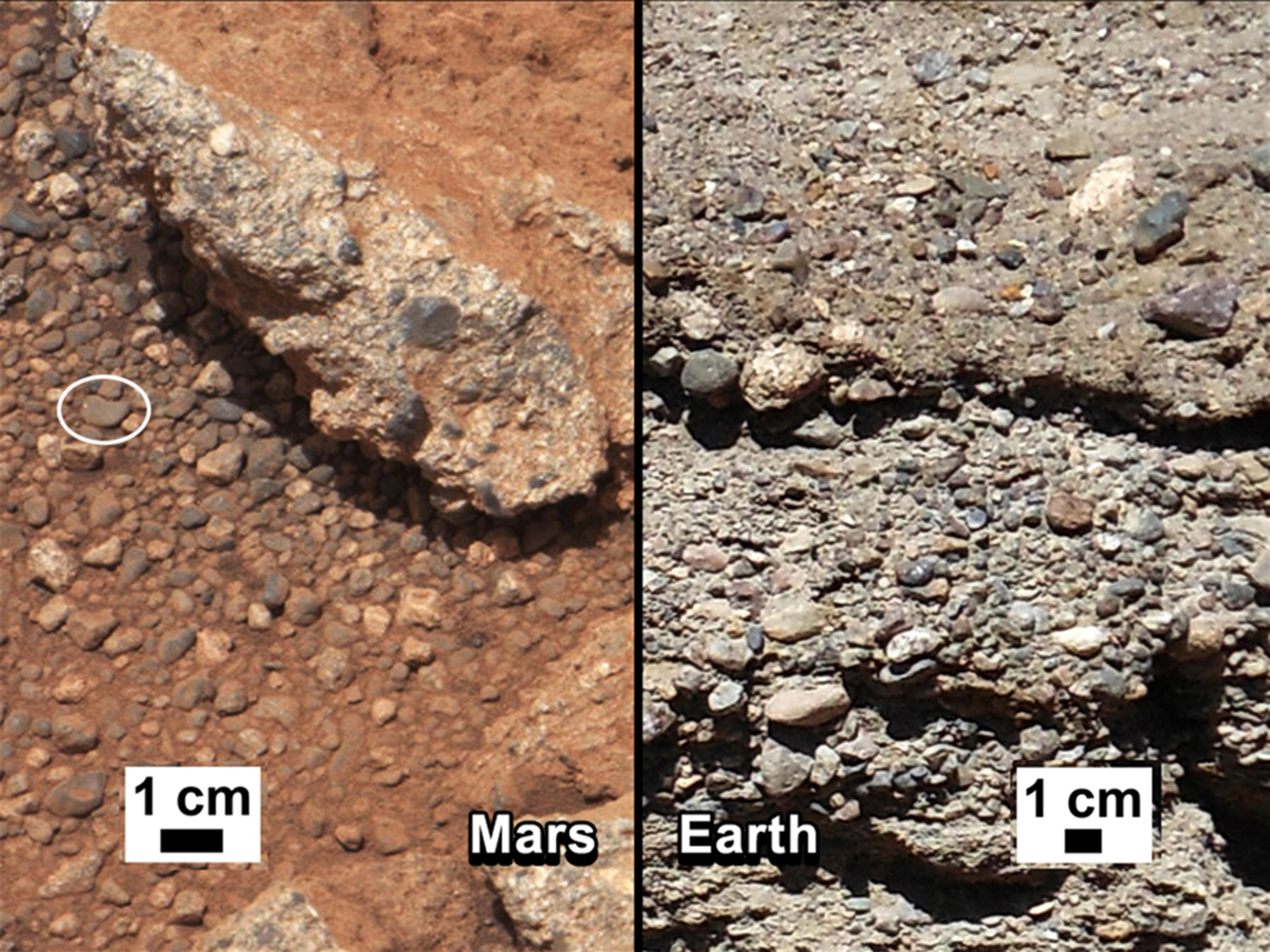 Comparison of rock outcrops on Mars and Earth