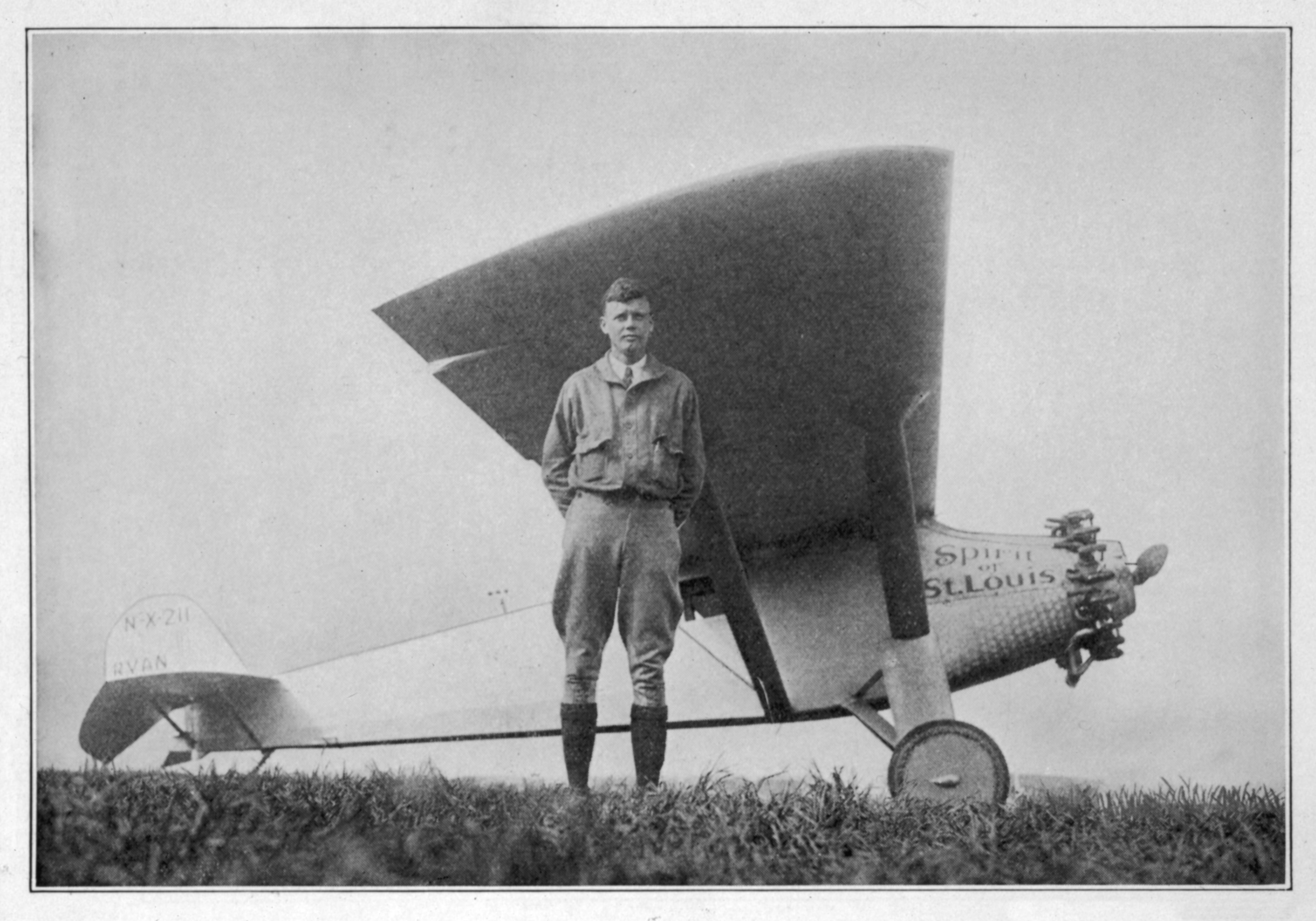 American aviator Charles Lindbergh and his plane, the Spirit of St. Louis