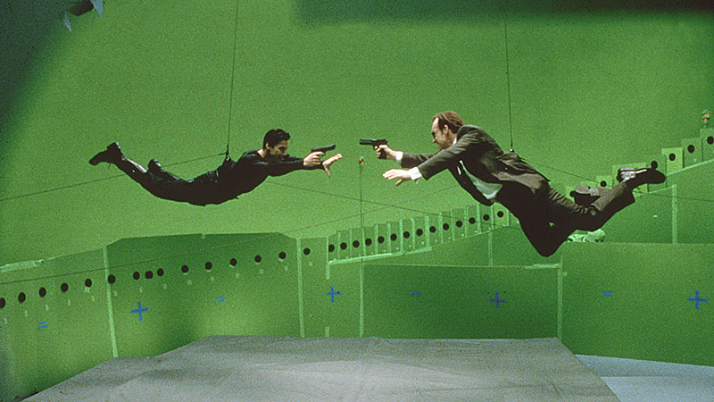 Actors in front of green screen