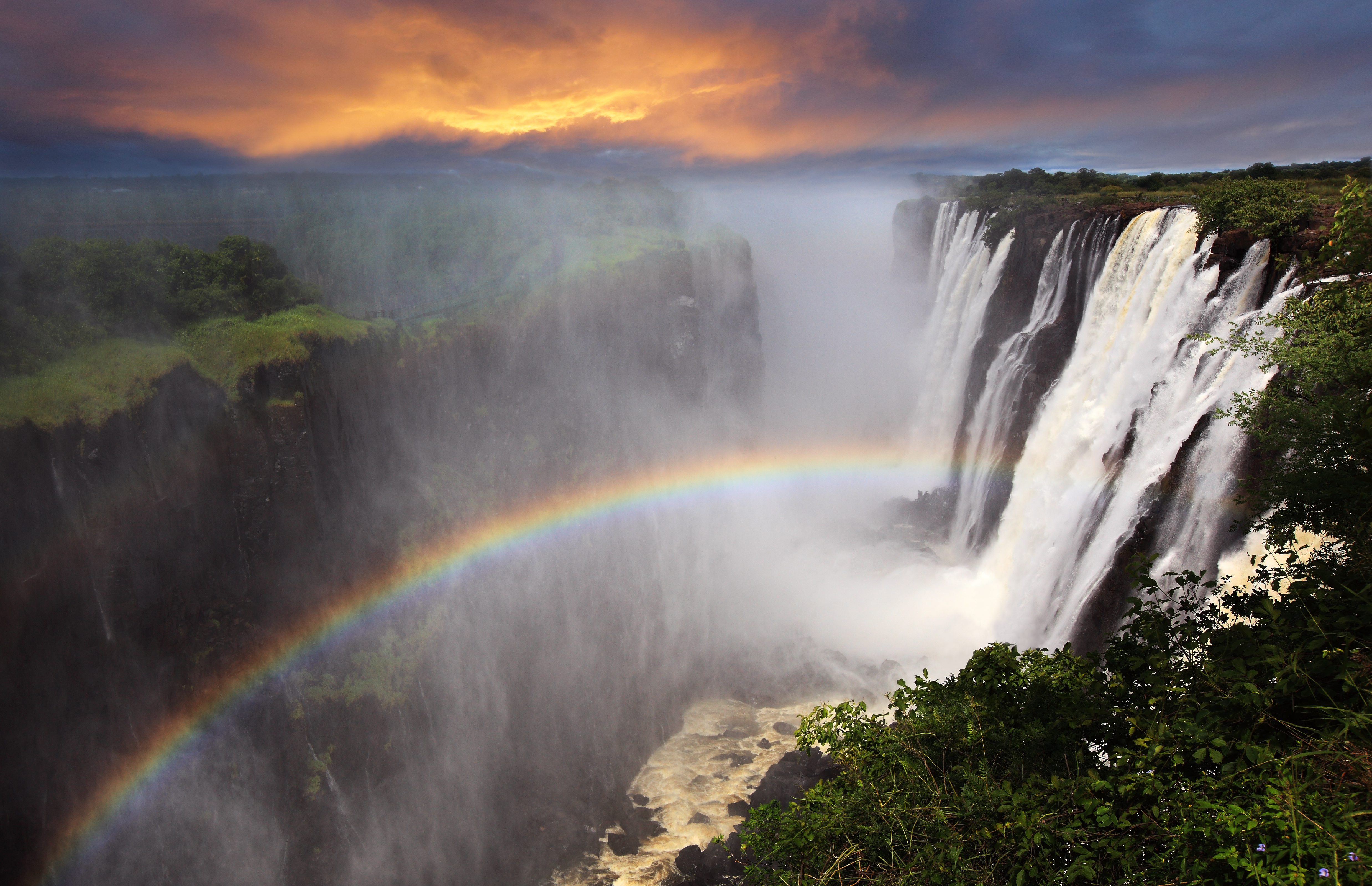 Victoria Falls in southern Africa, at sunset