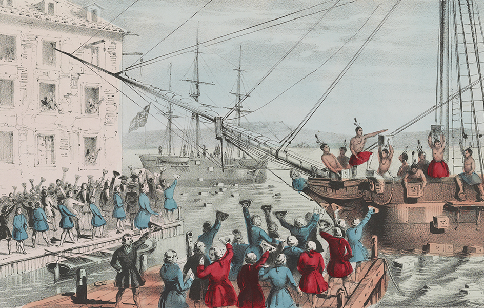 Destruction of tea at Boston Harbor