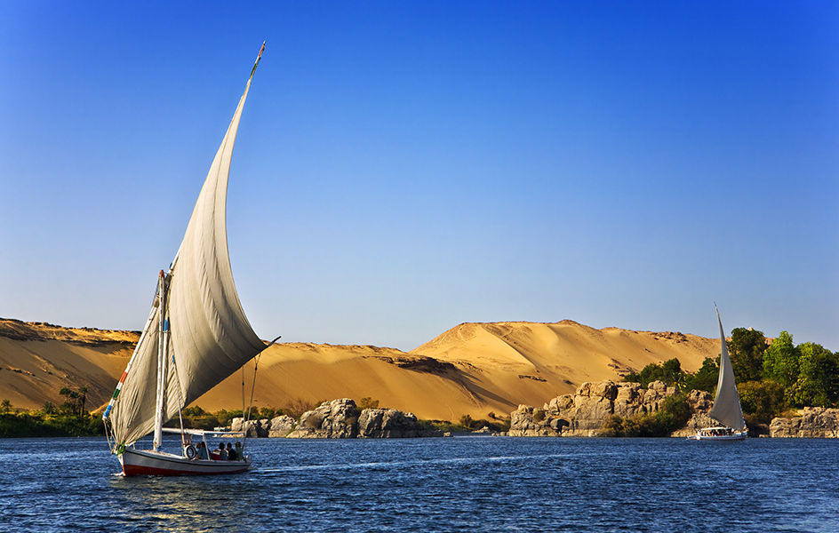 Sailboats on the Nile River in Egypt