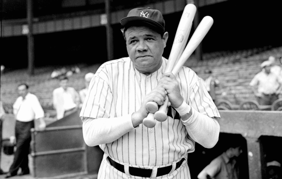 Babe Ruth at a hitting exhibition in 1942