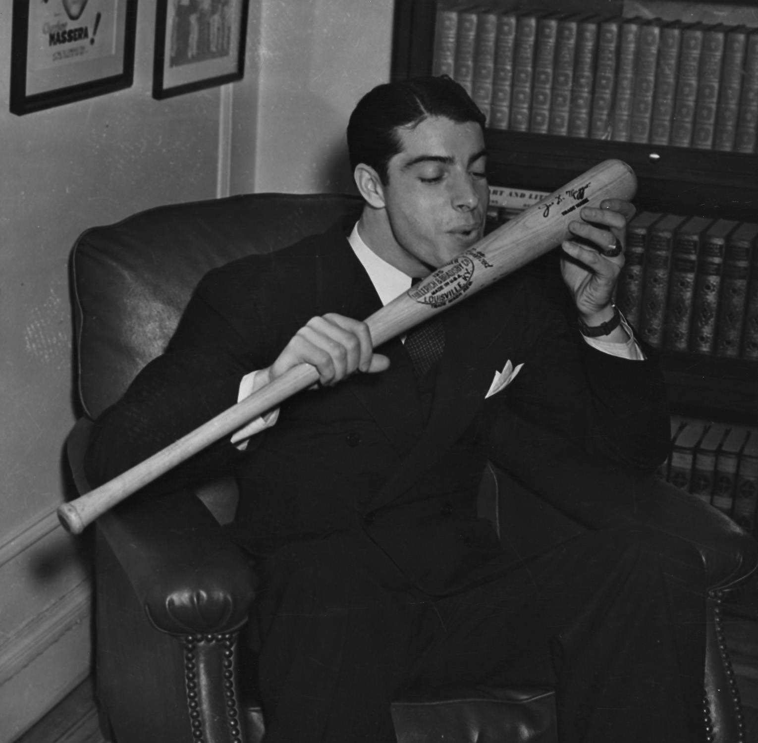 Joe DiMaggio with his signature bat