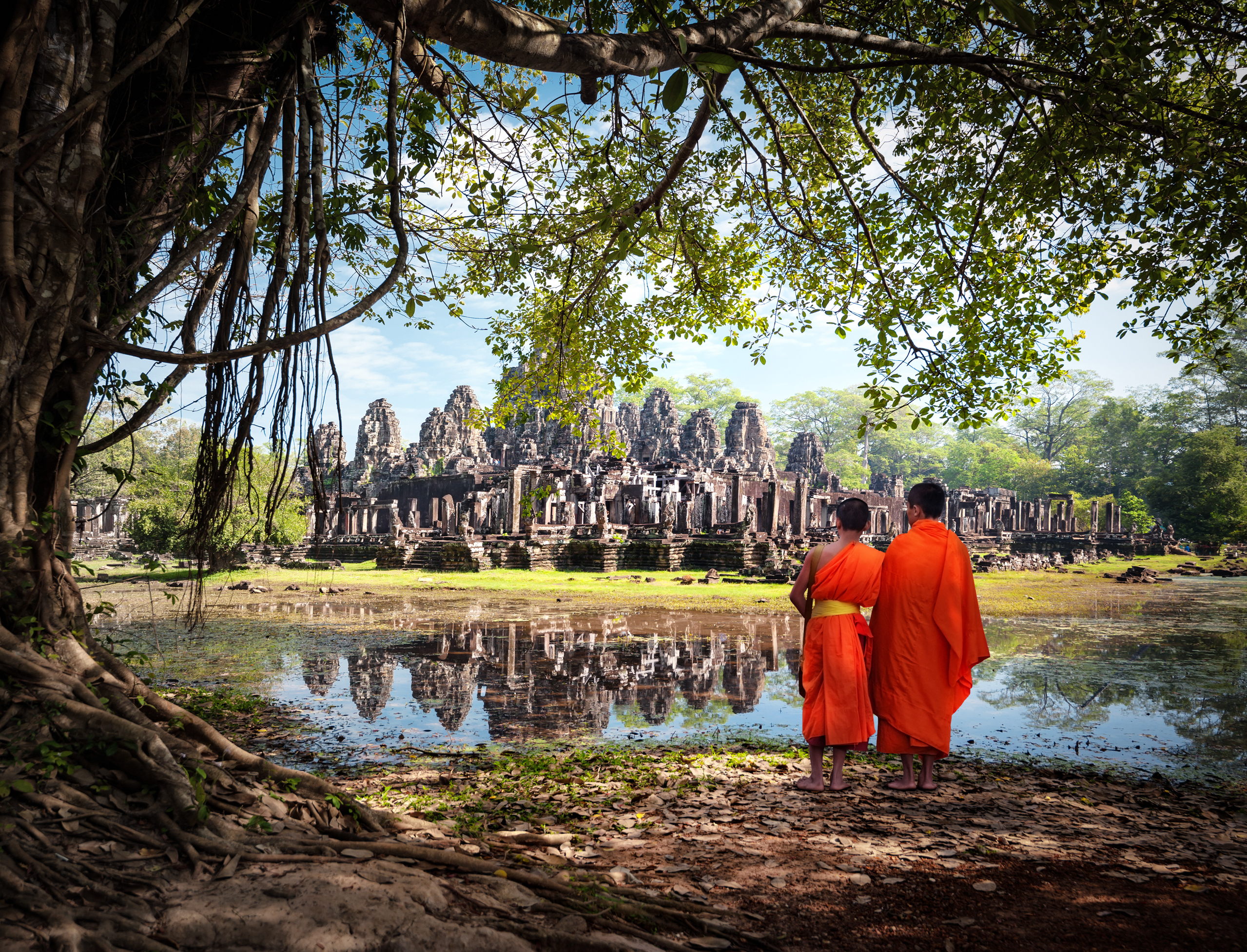 Buddhist monks at Angkor in Cambodia