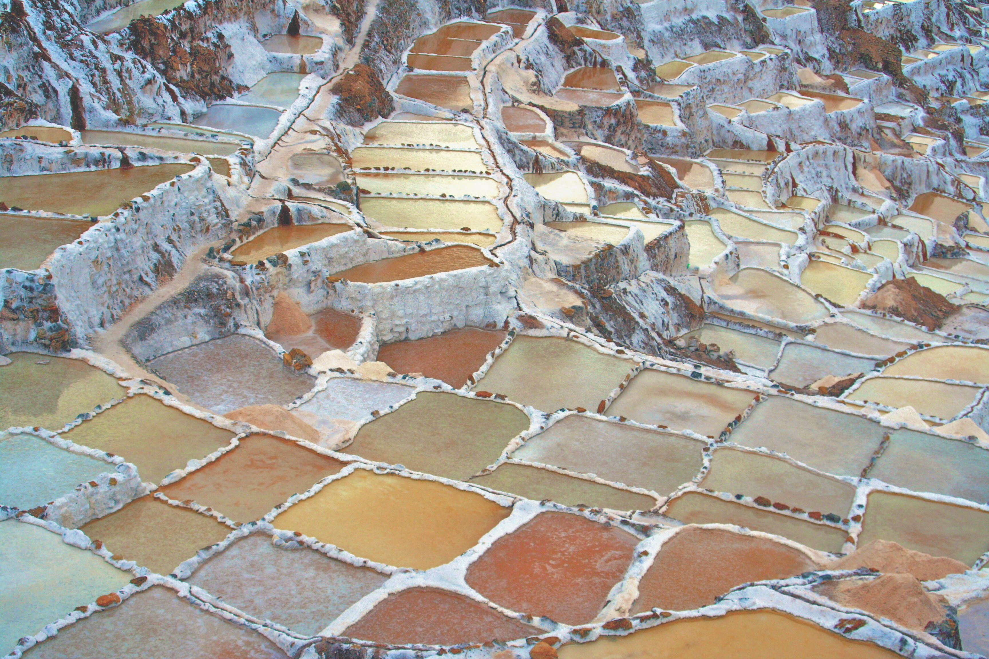 Ponds of salt water being evaporated to produce salt