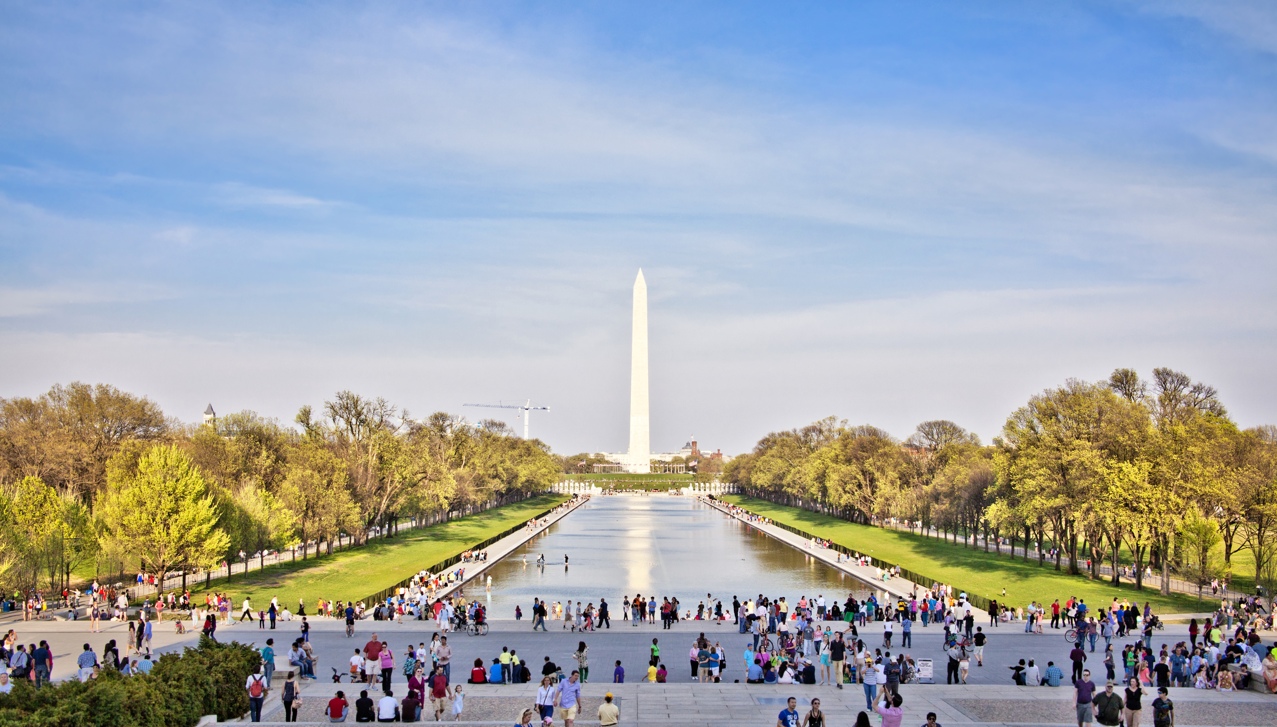 Washington Monument and a reflecting pool on the National Mall