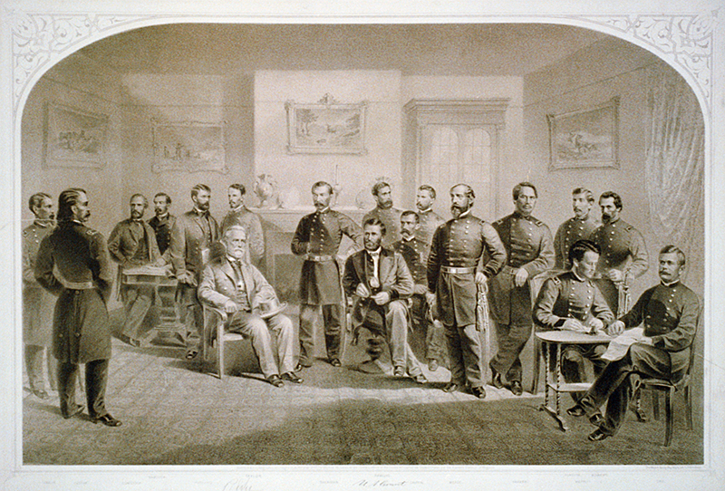 Robert E. Lee surrenders to Ulysses S. Grant at Appomattox Court House, American Civil War