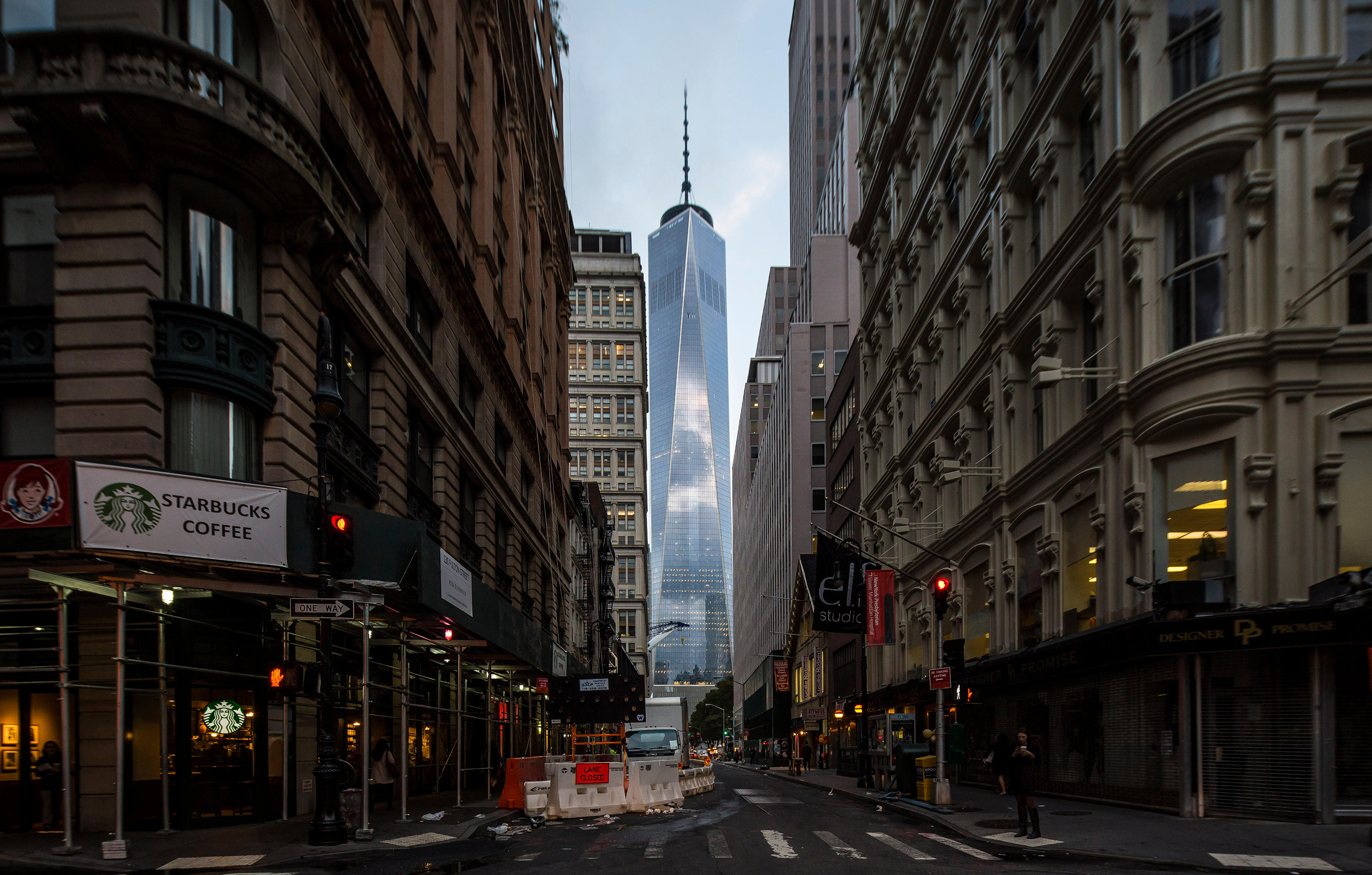 The skyscraper One World Trade Center (center) in New York City