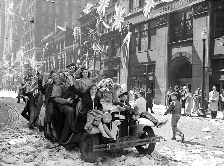 People in Toronto celebrating the end of World War II