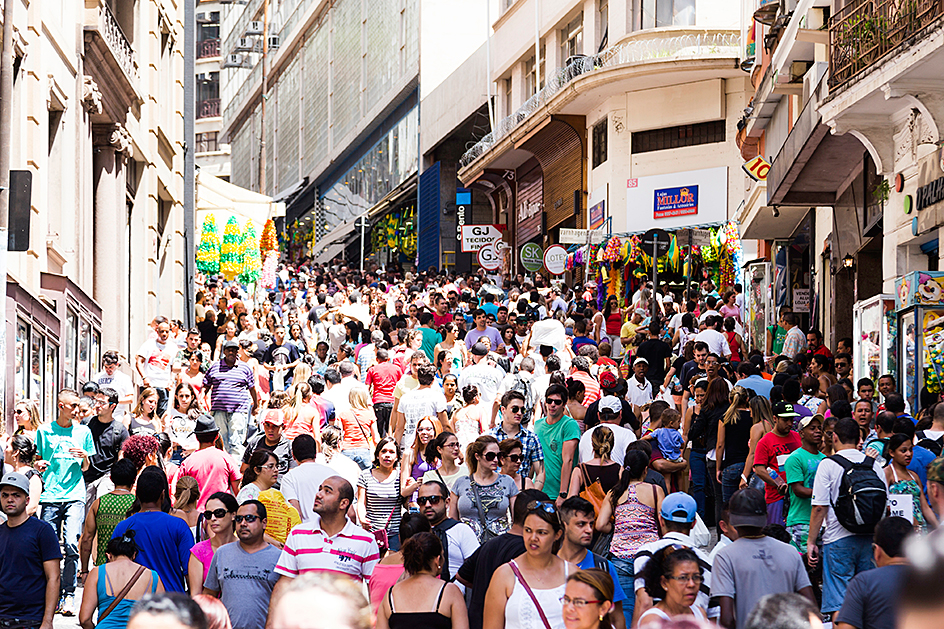 Crowded street scene in São Paulo, Brazil