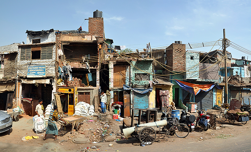 Slum dwellings in Old Delhi, India