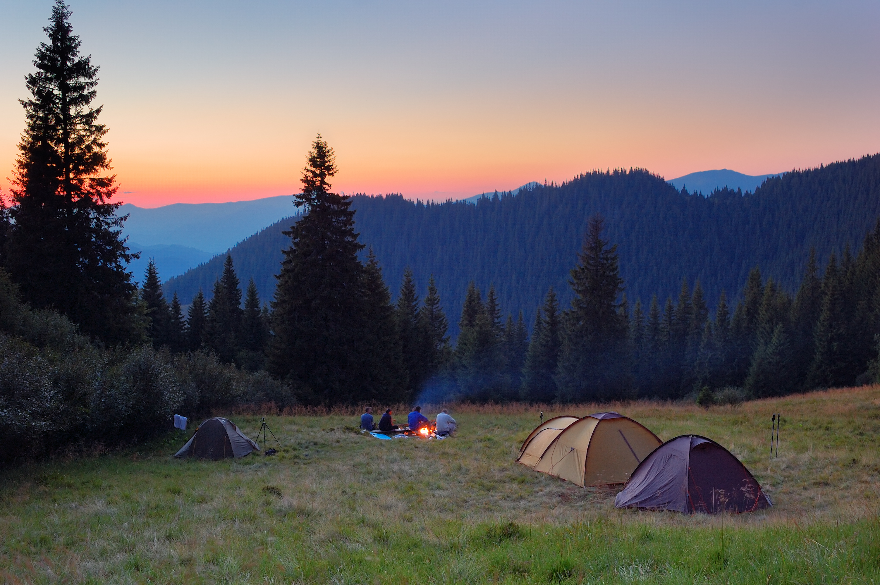 Family camping in tents