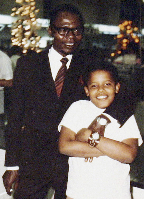 A young Barack Obama with his father