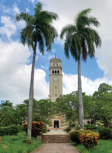 Clock tower at the University of Puerto Rico's Río Piedras campus in San Juan