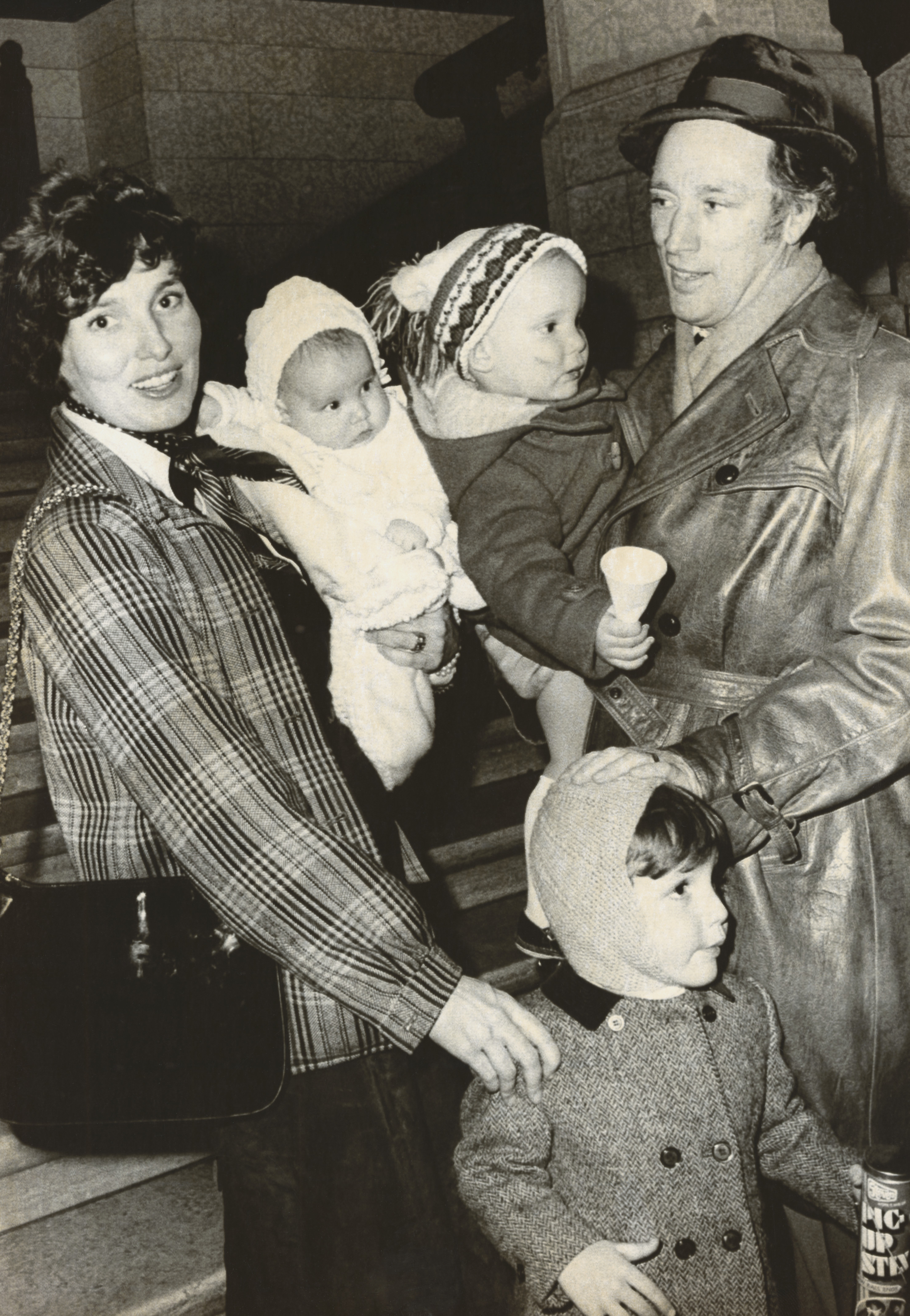 Canadian political leader Justin Trudeau as a child with his parents and brothers