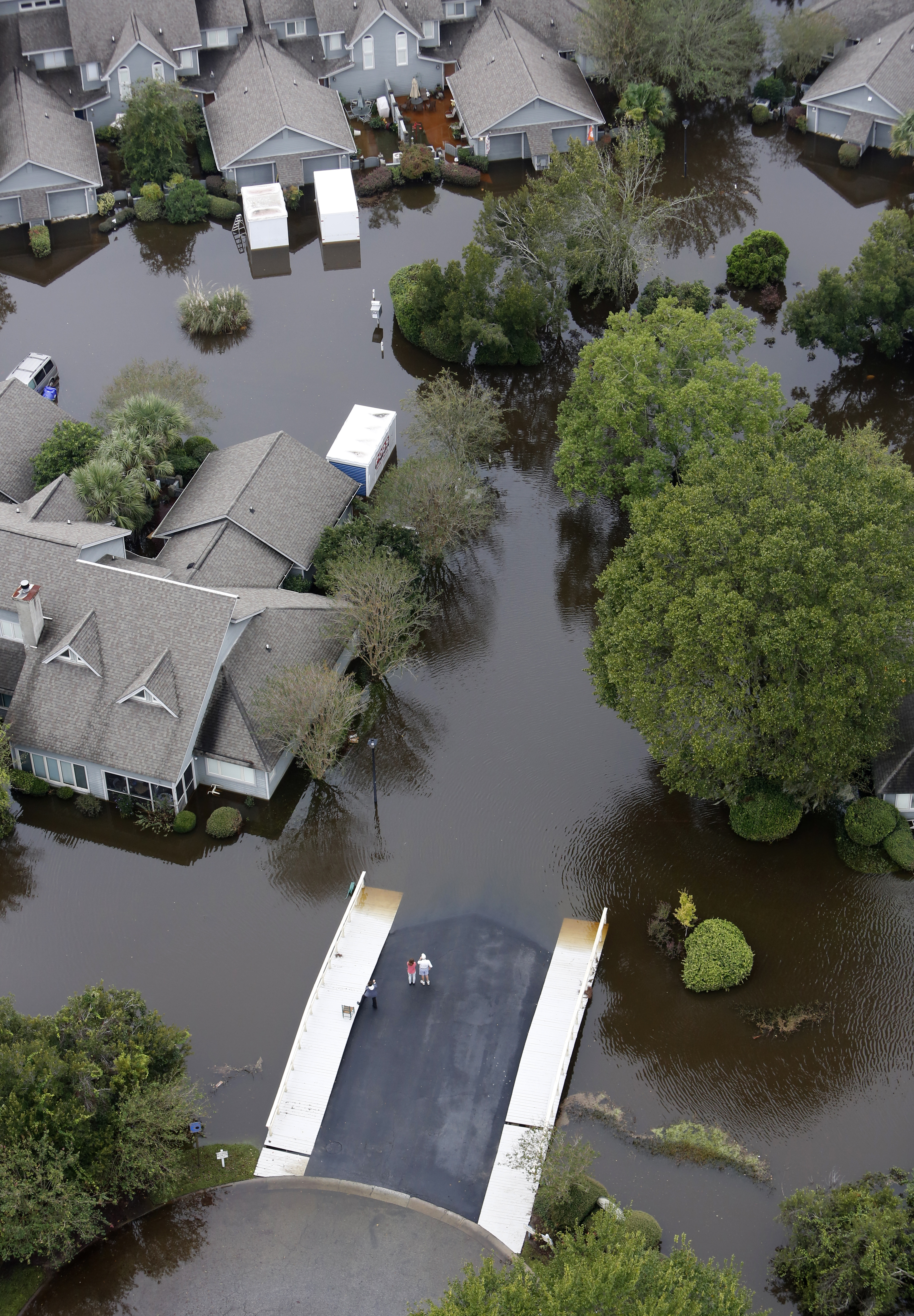 Floodwaters of the Ashley River cover a neighborhood in Charleston, South Carolina, in October 2015.