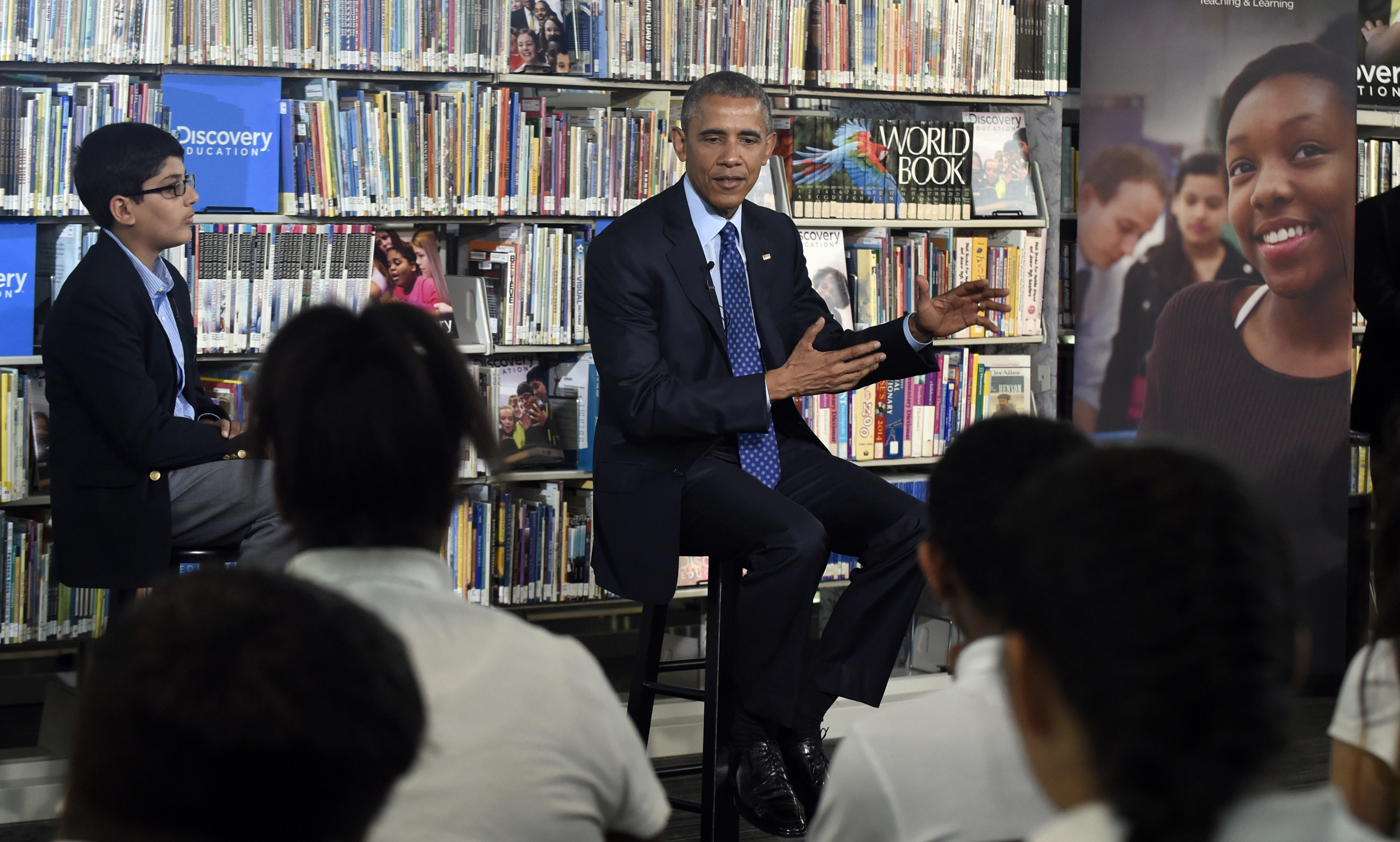 President Barack Obama speaks with students