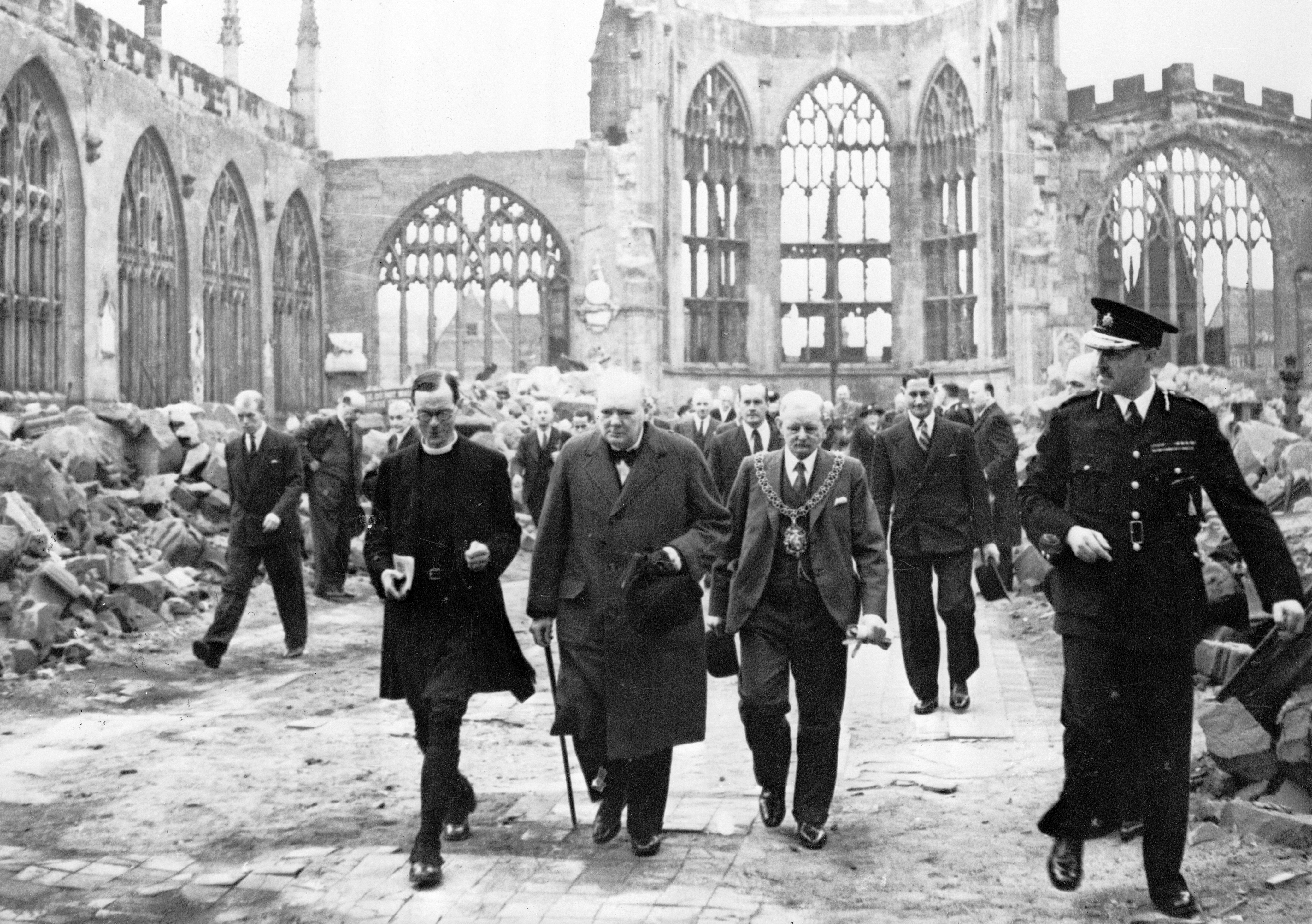 Winston Churchill in Coventry, England, 1941