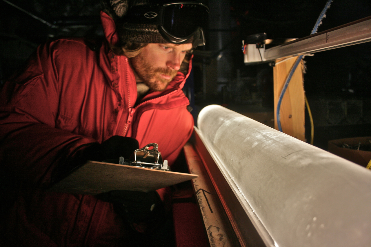 Scientist studying an ice core