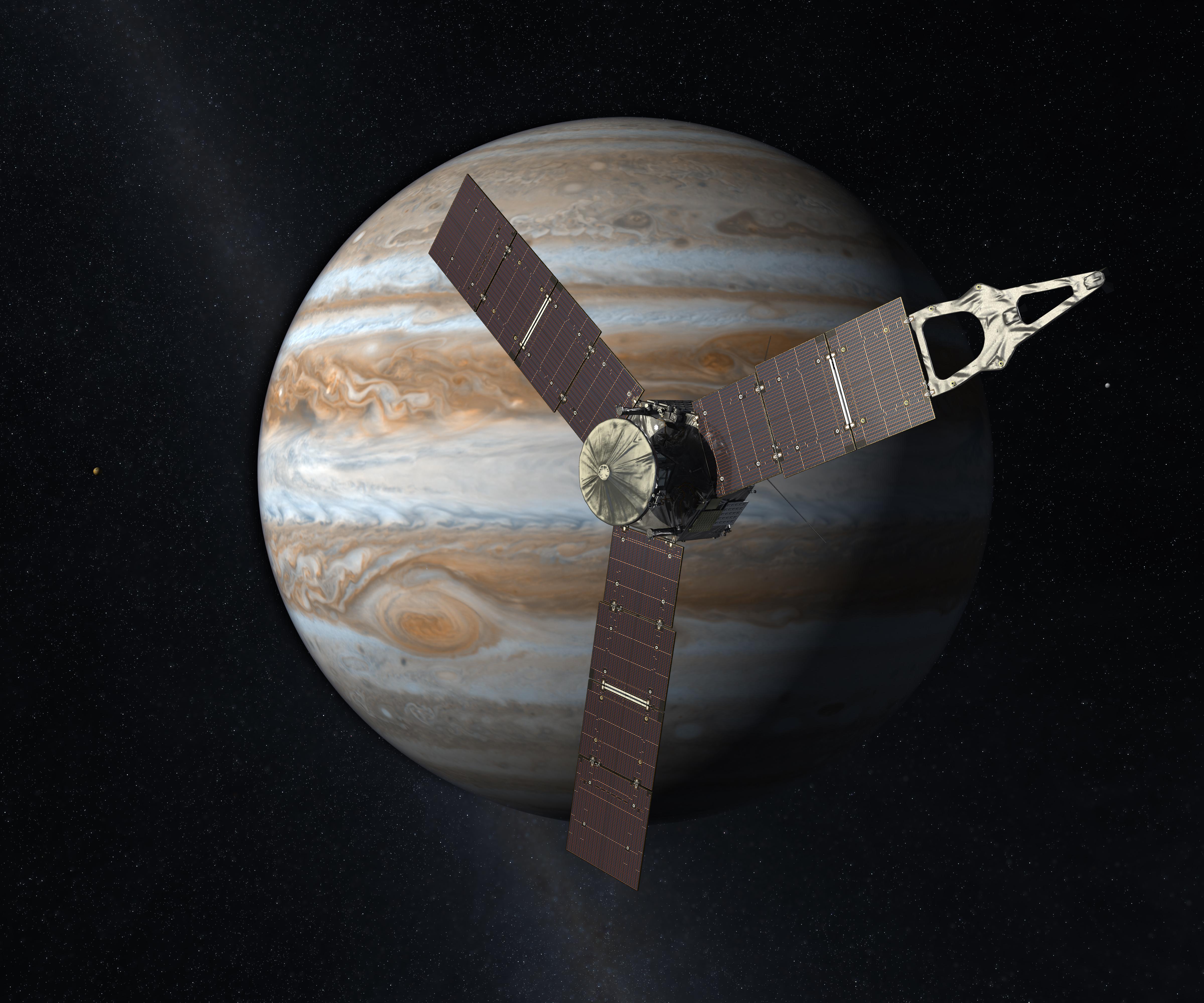 Spacecraft Juno orbits the planet Jupiter