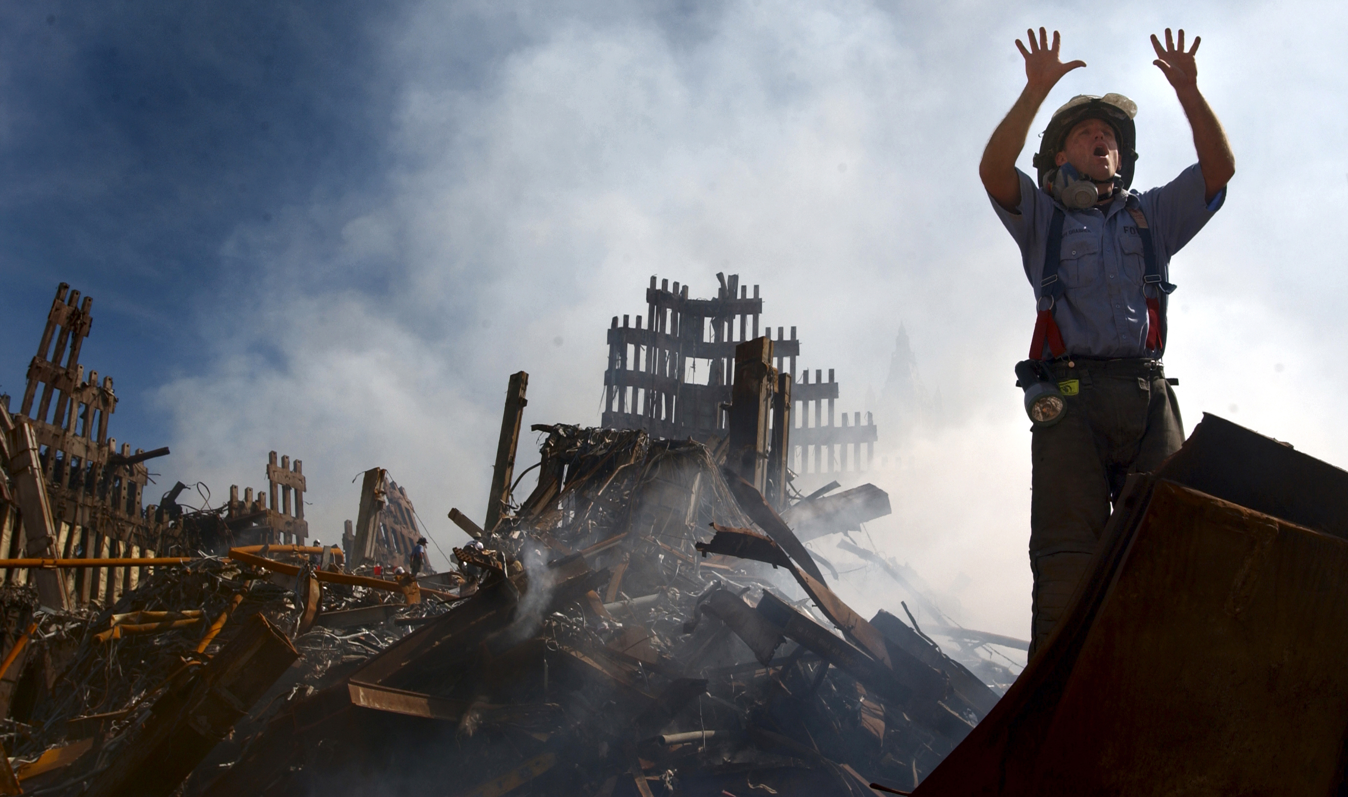 Search and rescue efforts in the rubble of the World Trade Center in September 2001