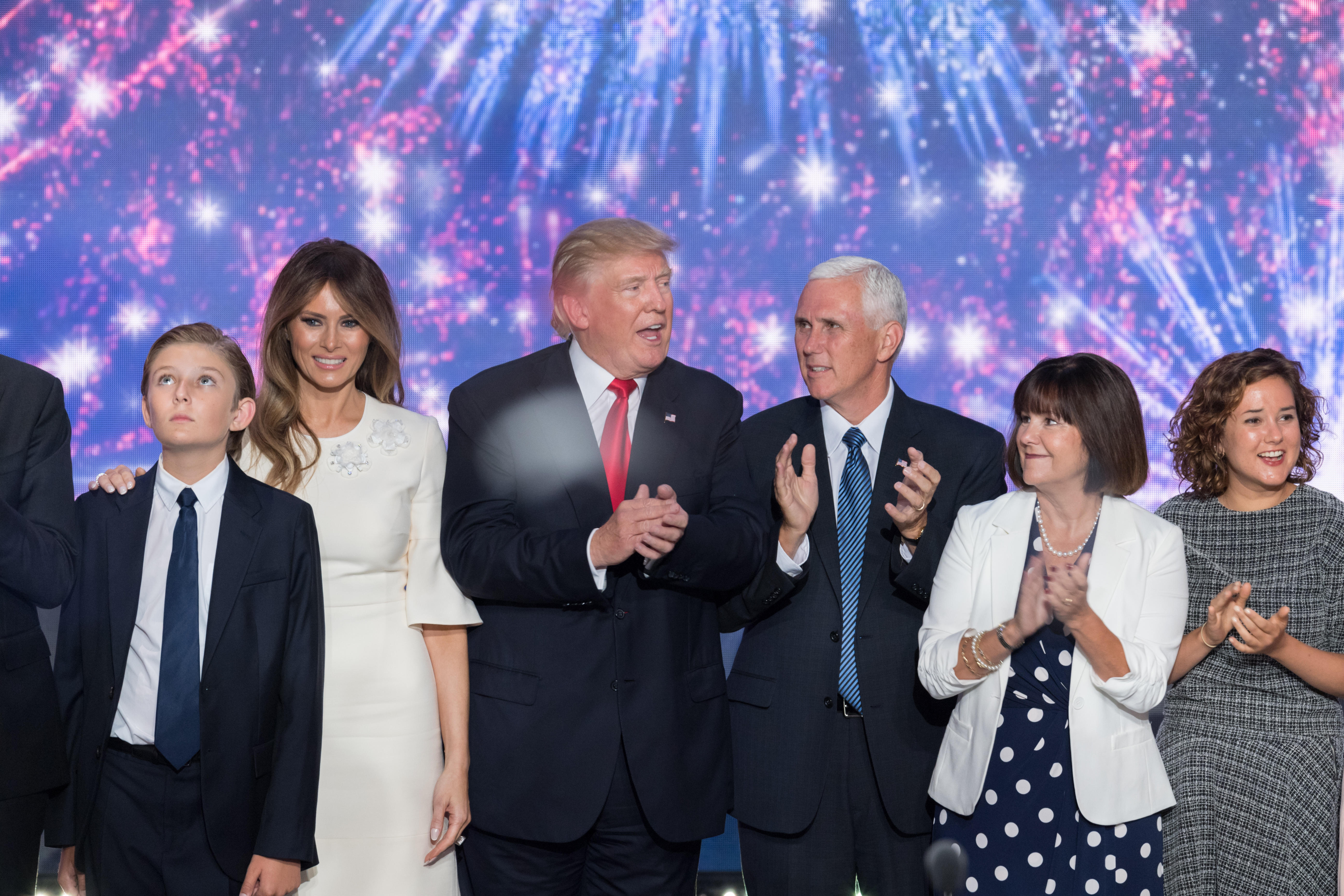 Republican candidates Donald J. Trump and Mike Pence with some members of their families