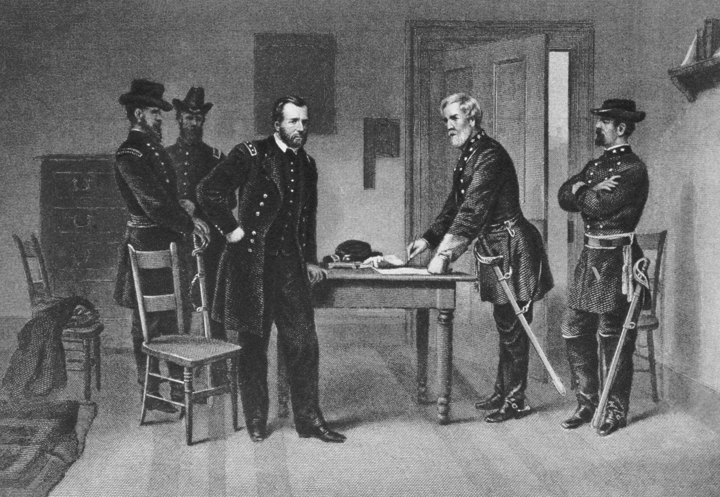 General Lee surrenders to General Grant after the Siege of Petersburg