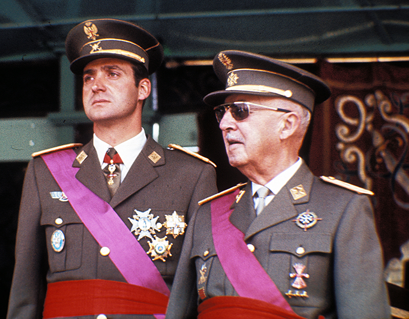 Spanish leaders Francisco Franco (right) and Juan Carlos (left)