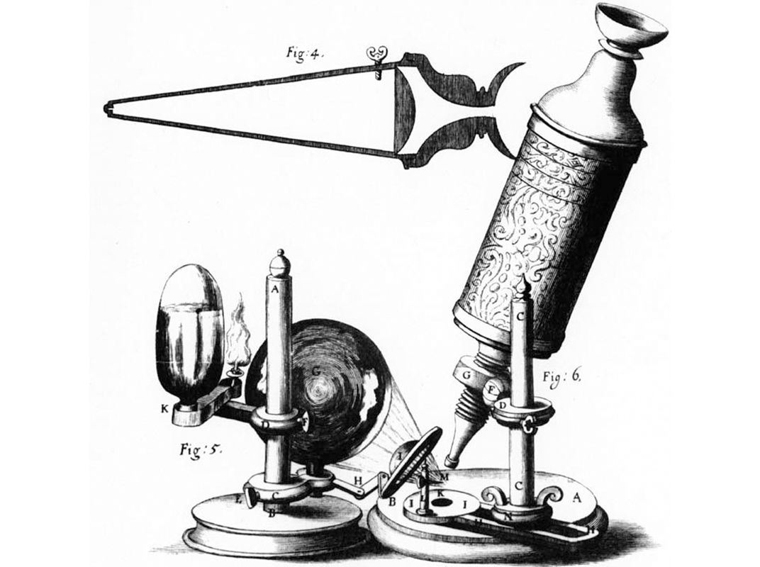 English experimental scientist Robert Hooke's optical microscope