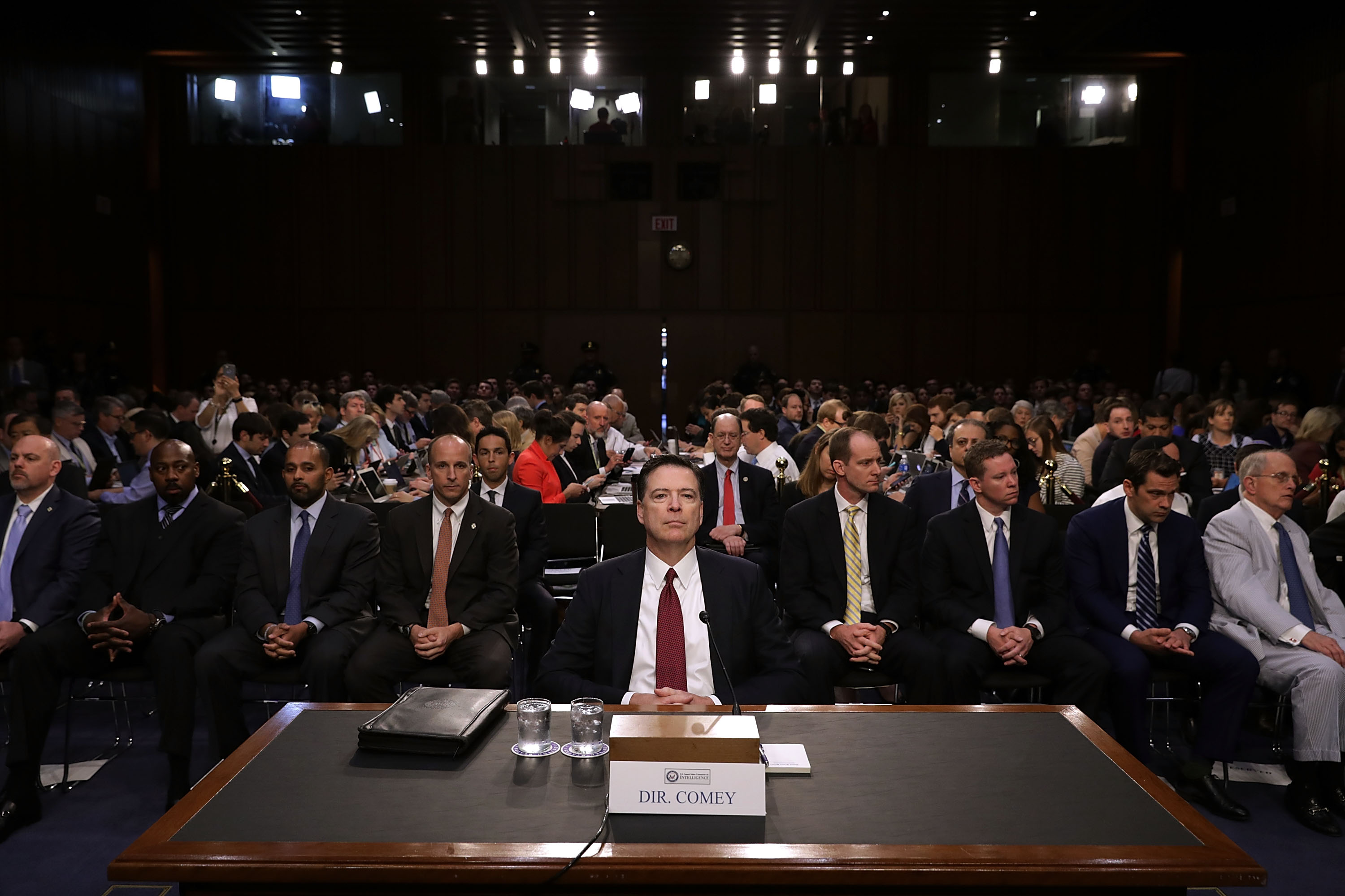 Former FBI Director James Comey testifying before the Senate Intelligence Committee in June 2017