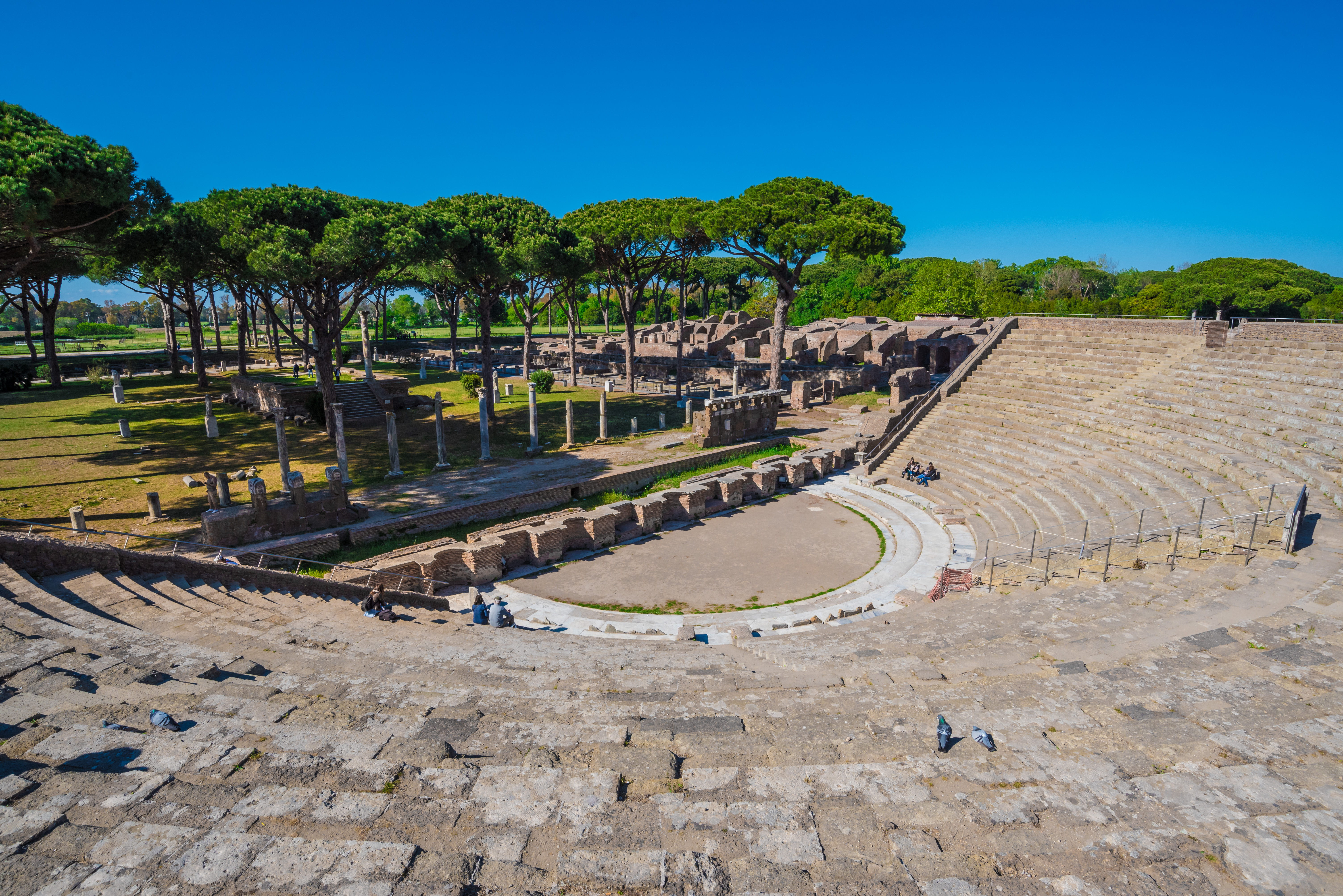 Ruins of an ancient Roman theater at Ostia, in central Italy