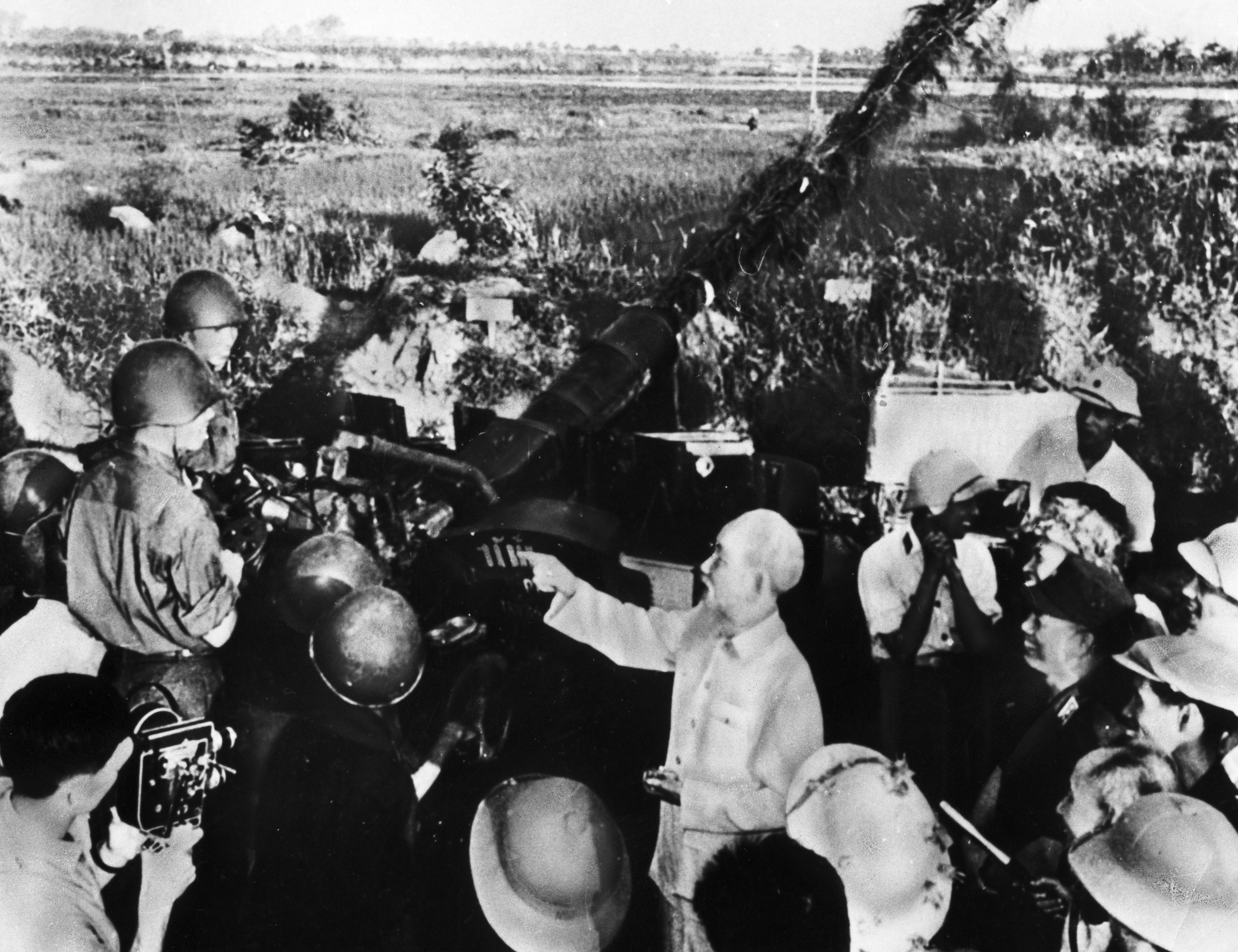 North Vietnamese President Ho Chi Minh visiting an antiaircraft unit in 1967