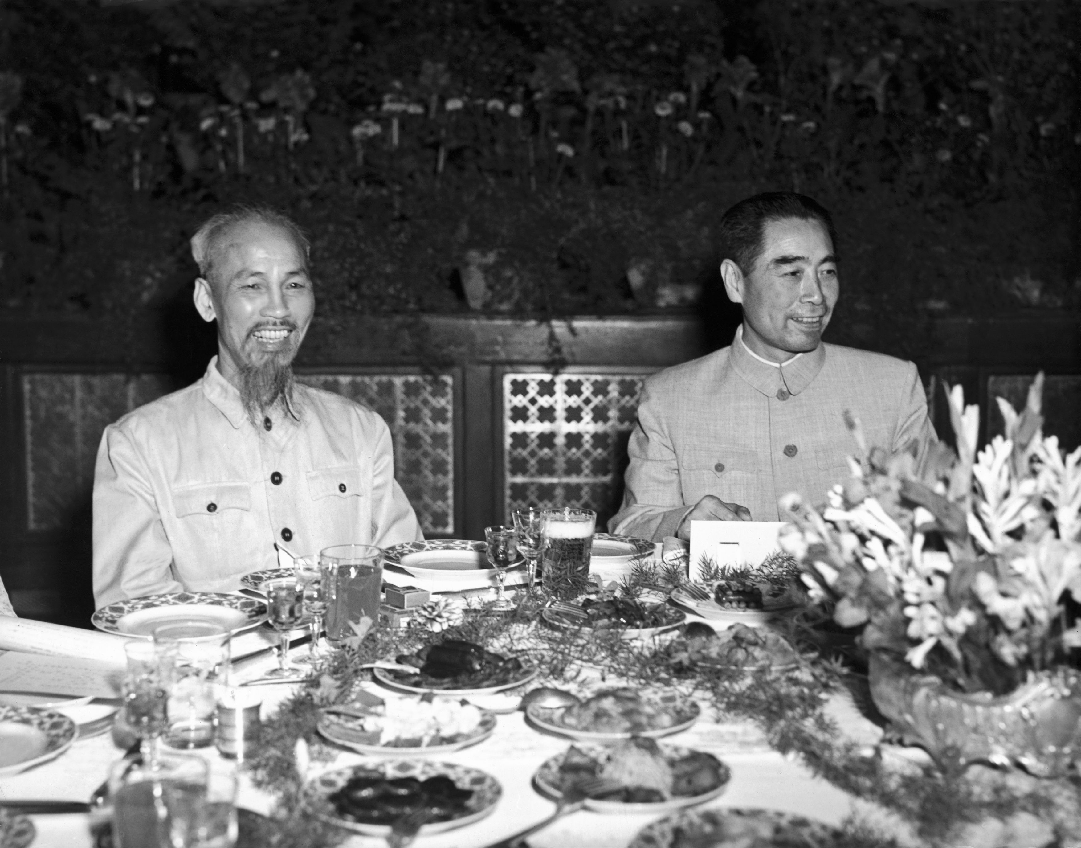 North Vietnamese President Ho Chi Minh and Chinese Premier Zhou Enlai in Beijing