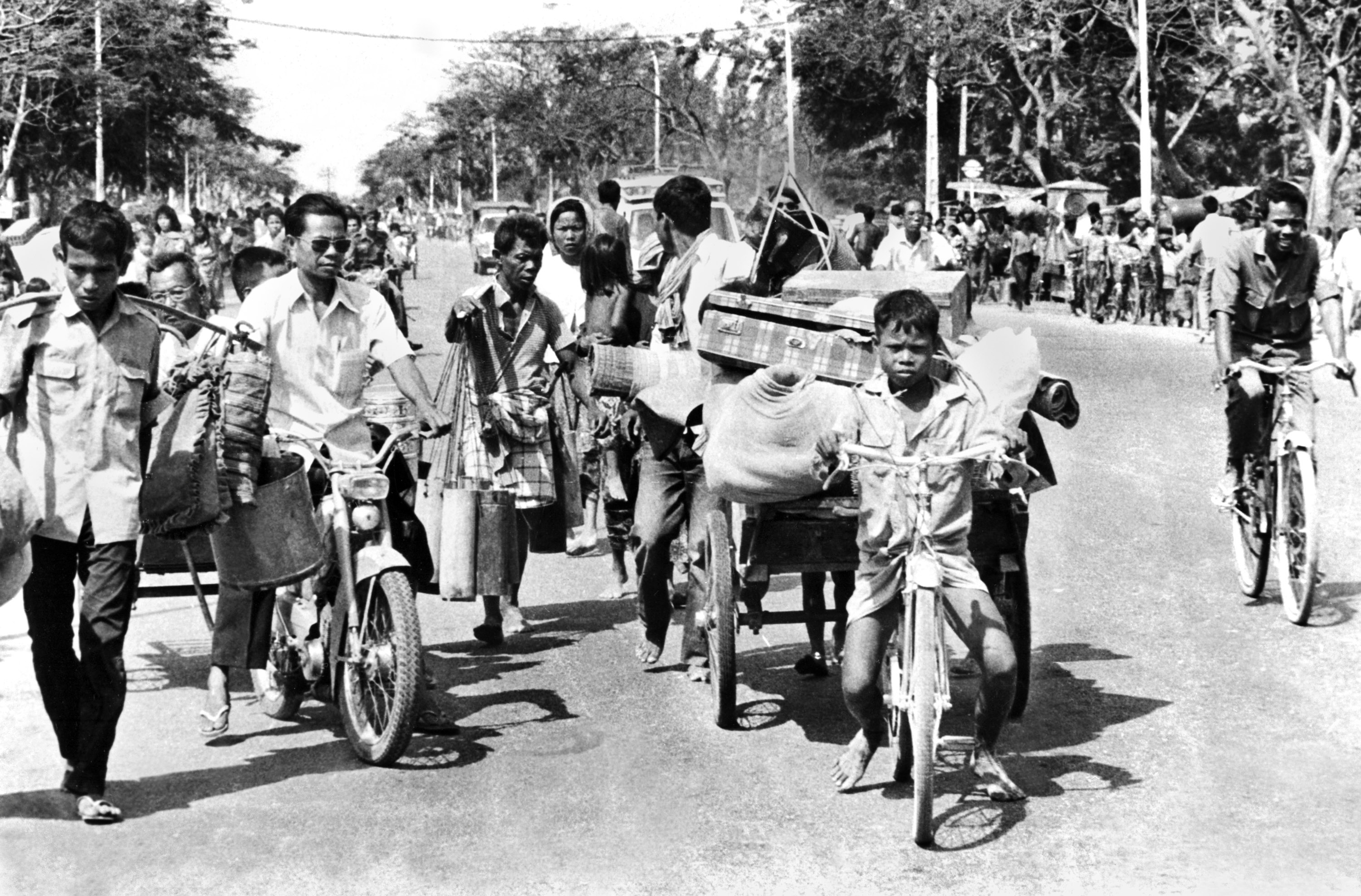 Cambodian refugees following Khmer Rough takeover