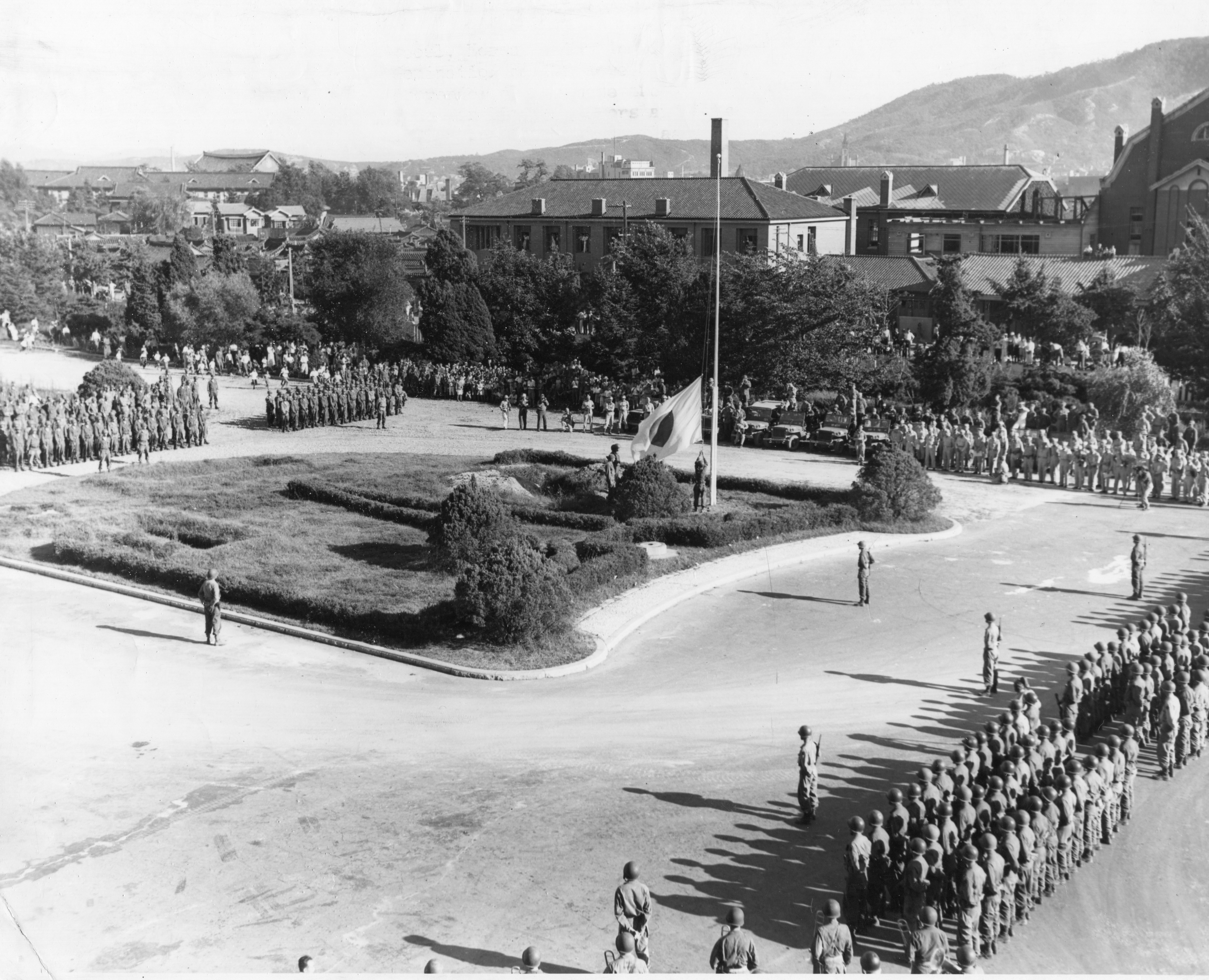 Japan surrenders at the end of World War II