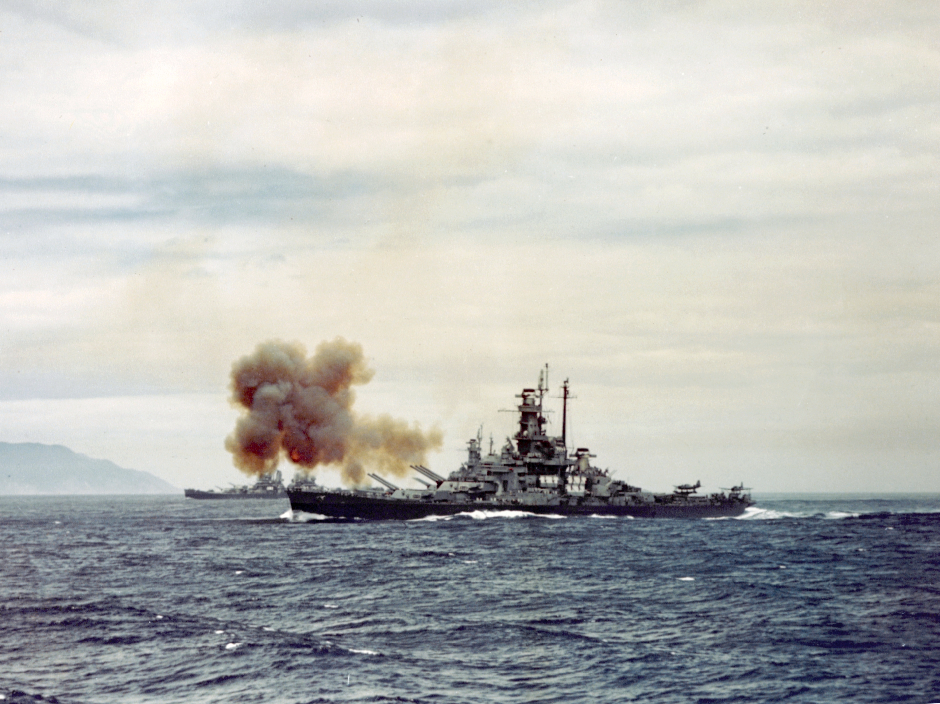 United States warships bombard Japan in 1945