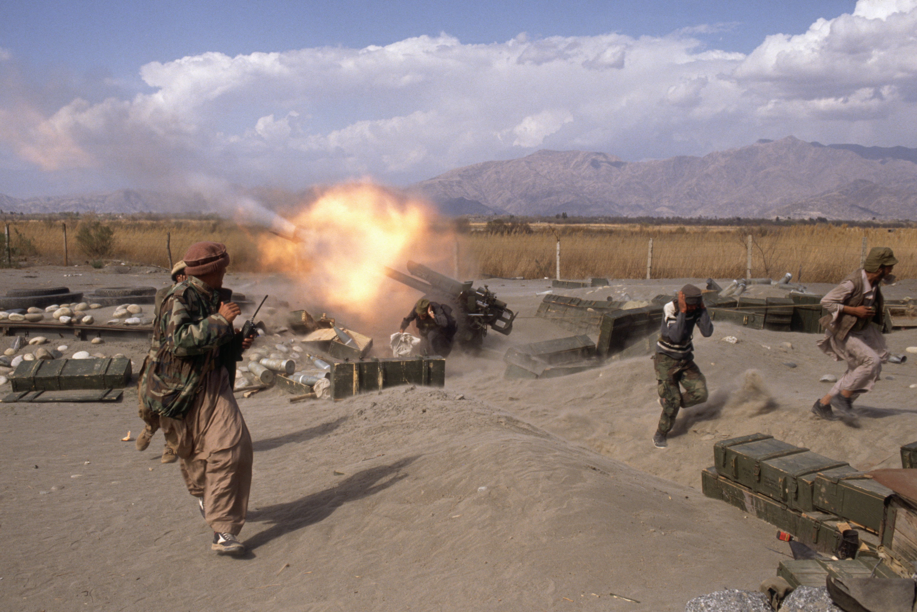 Mujahideen at Samarkhel, Afghanistan, fight Soviet troops