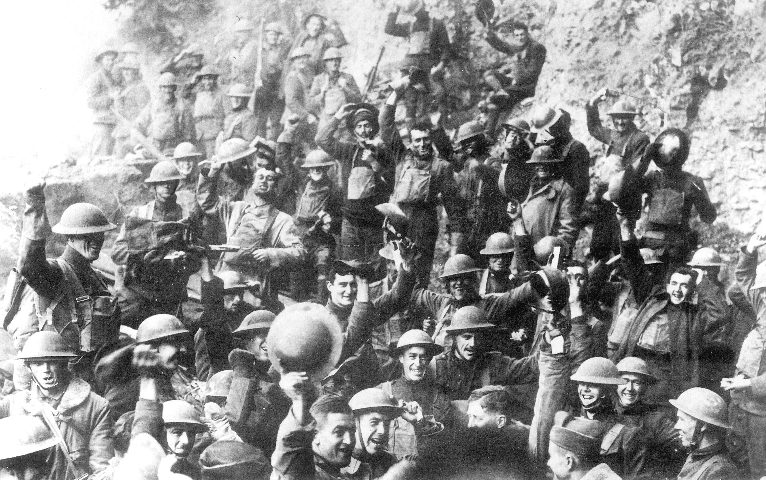 U.S. soldiers welcome the armistice at the end of World War I