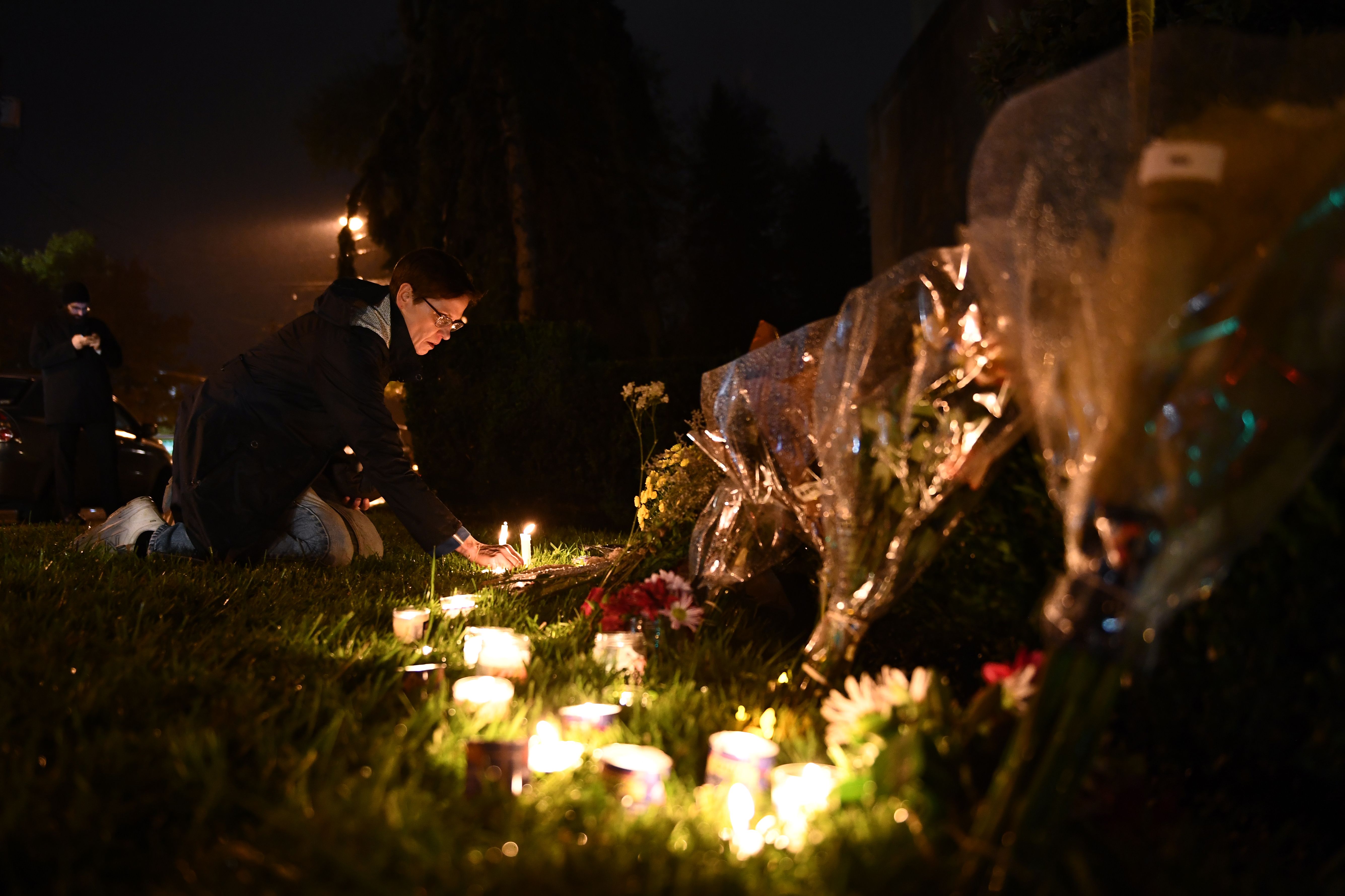 Memorial at the Tree of Life Synagogue in Pittsburgh, Pennsylvania, following the 2018 shooting