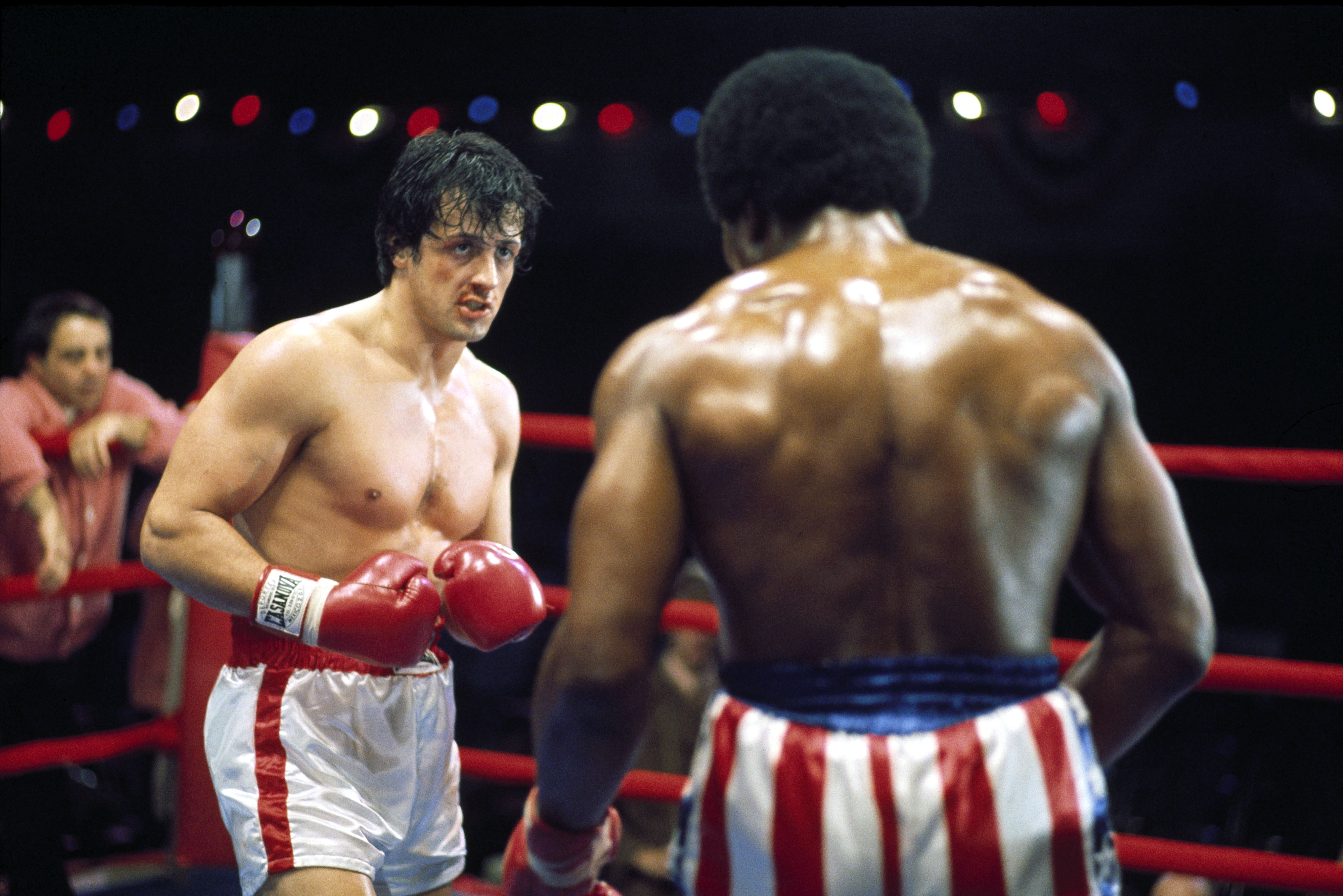 Sylvester Stallone (left) and Carl Weathers in Rocky (1976)