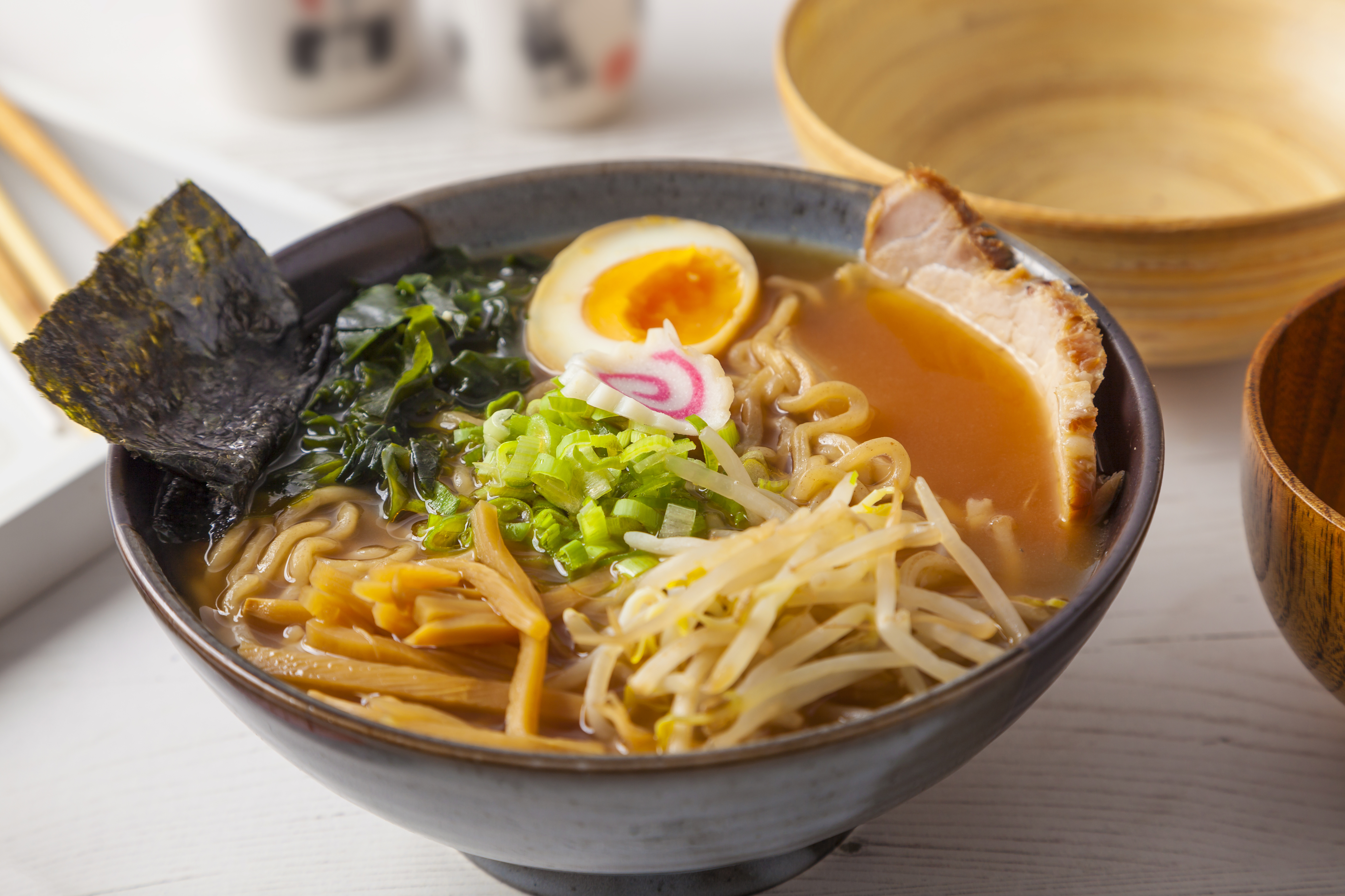 Ramen, a traditional Japanese dish of noodles in broth