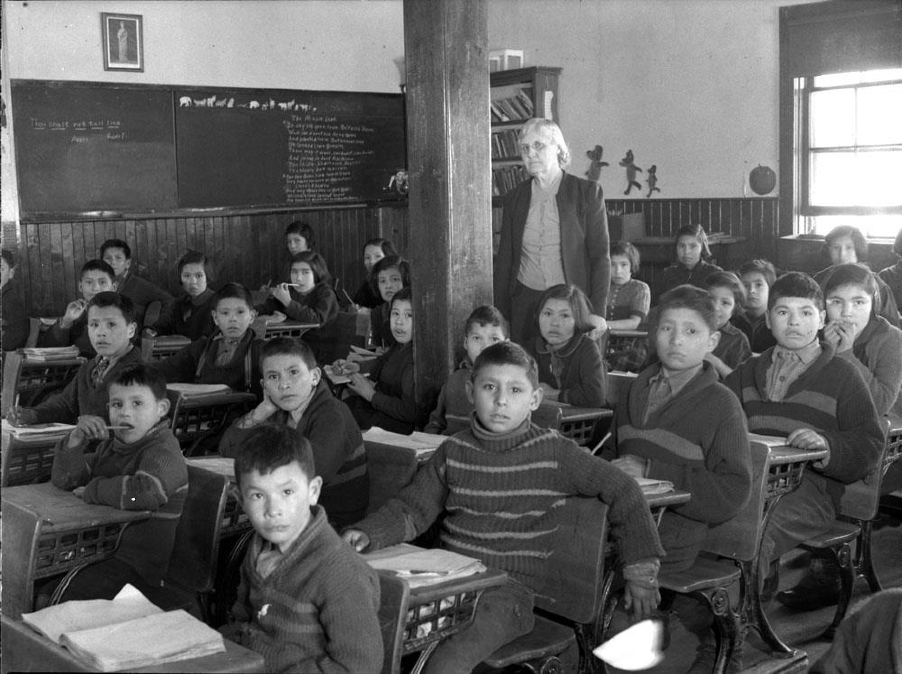 A residential school classroom in Saskatchewan, Canada, in 1945