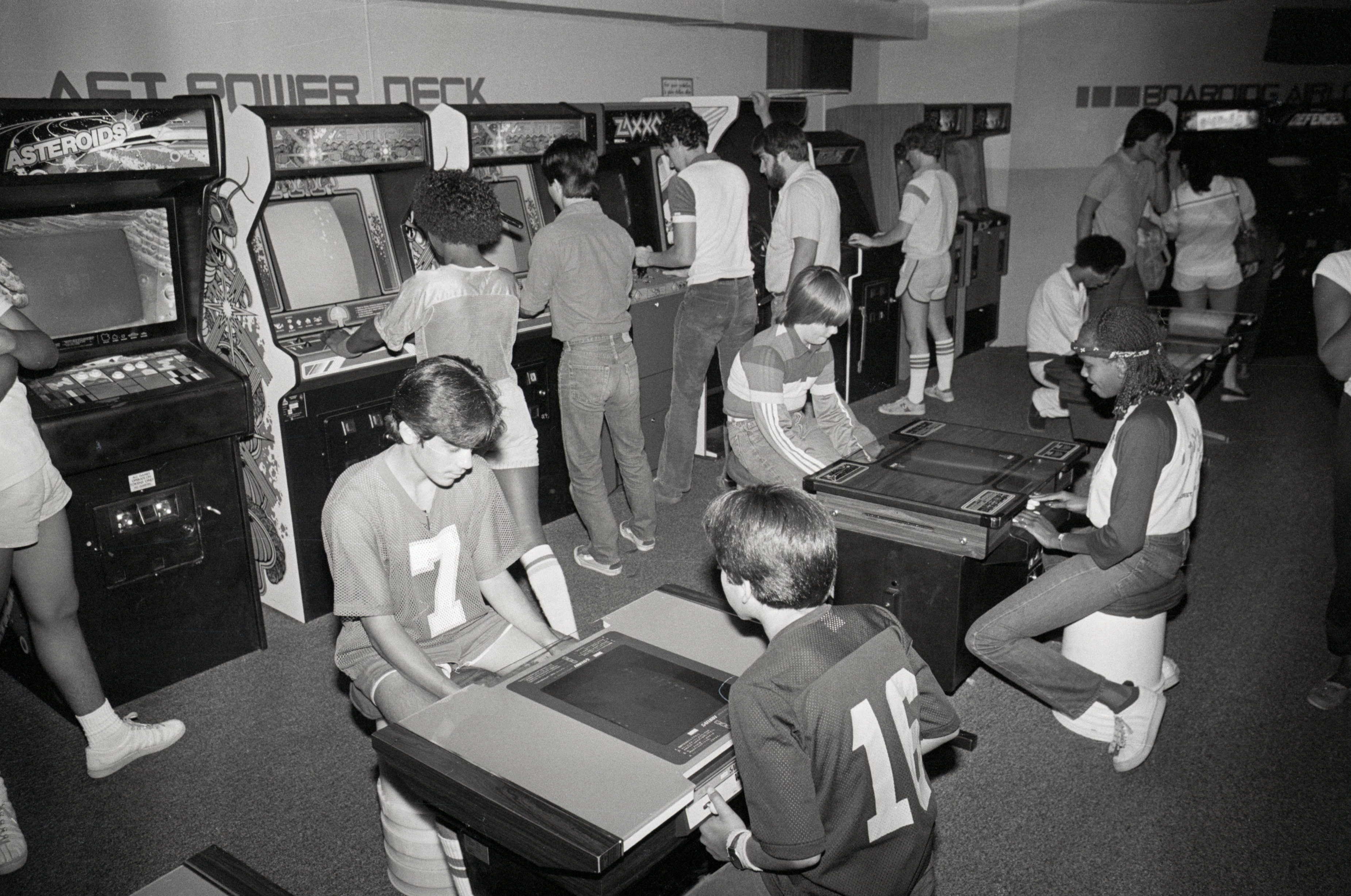 A video game arcade in the 1980's