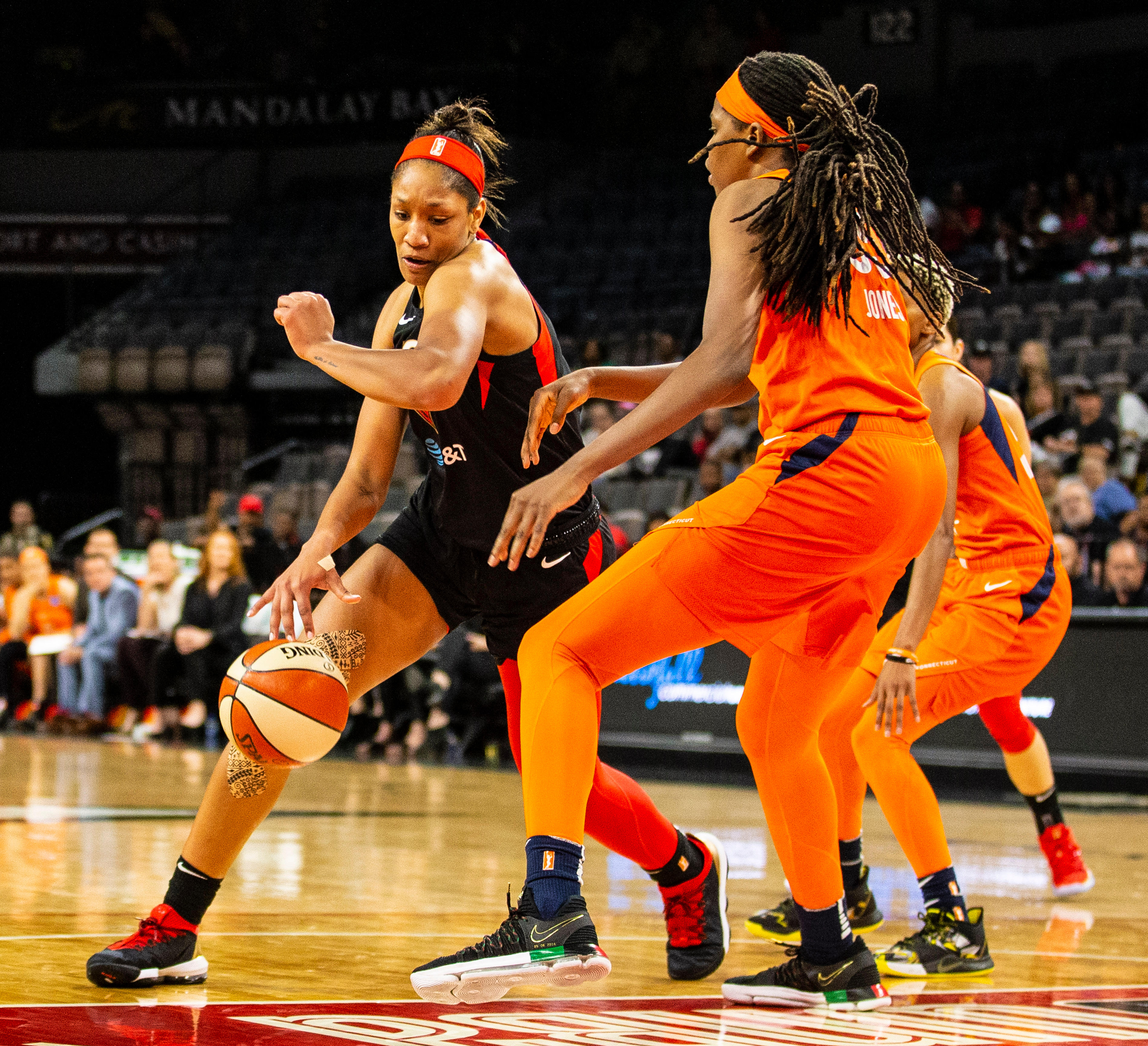 American basketball player A’ja Wilson (left)