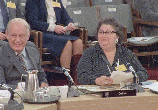 Mary Two-Axe Earley addressing a conference of Canada's first ministers in 1983